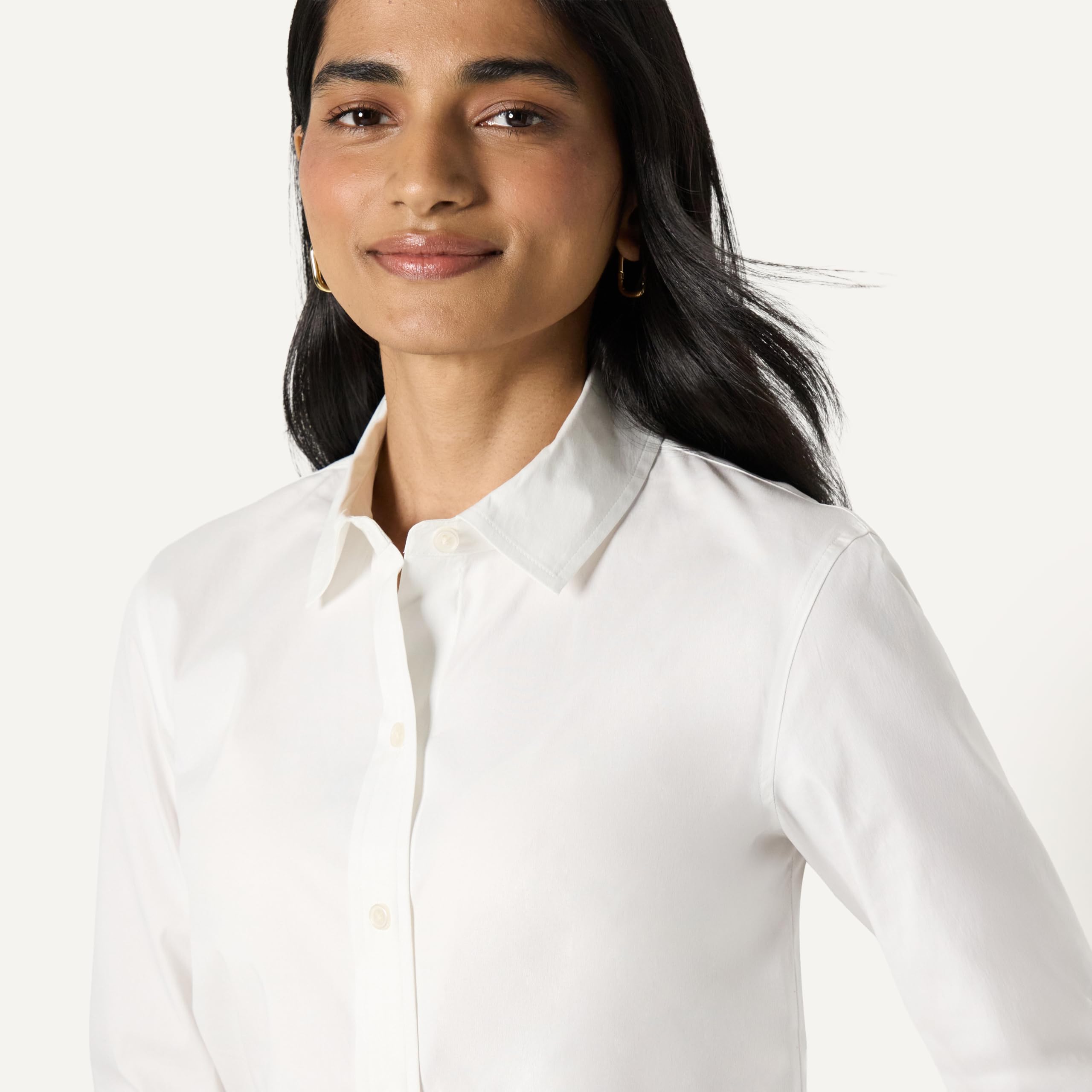 Amazon Essentials Mujer Camisa de Vestir con Botones de Popelina Elástica