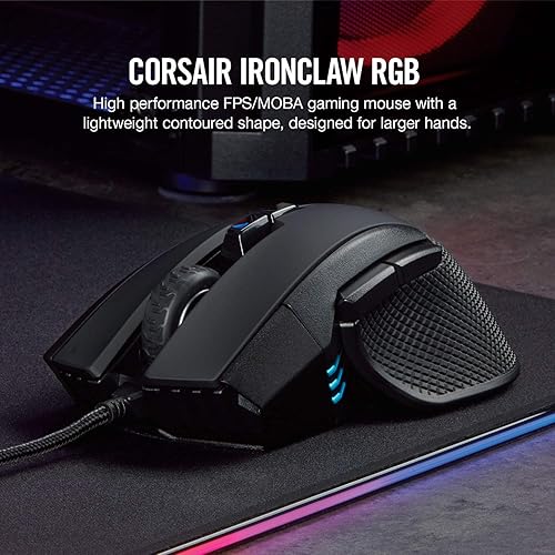 Vista 2 de Corsair Ironclaw RGB - Mouse para juegos FPS y MOBA - Sensor óptico de 18,000 DPI - LED RGB retroiluminado, negro