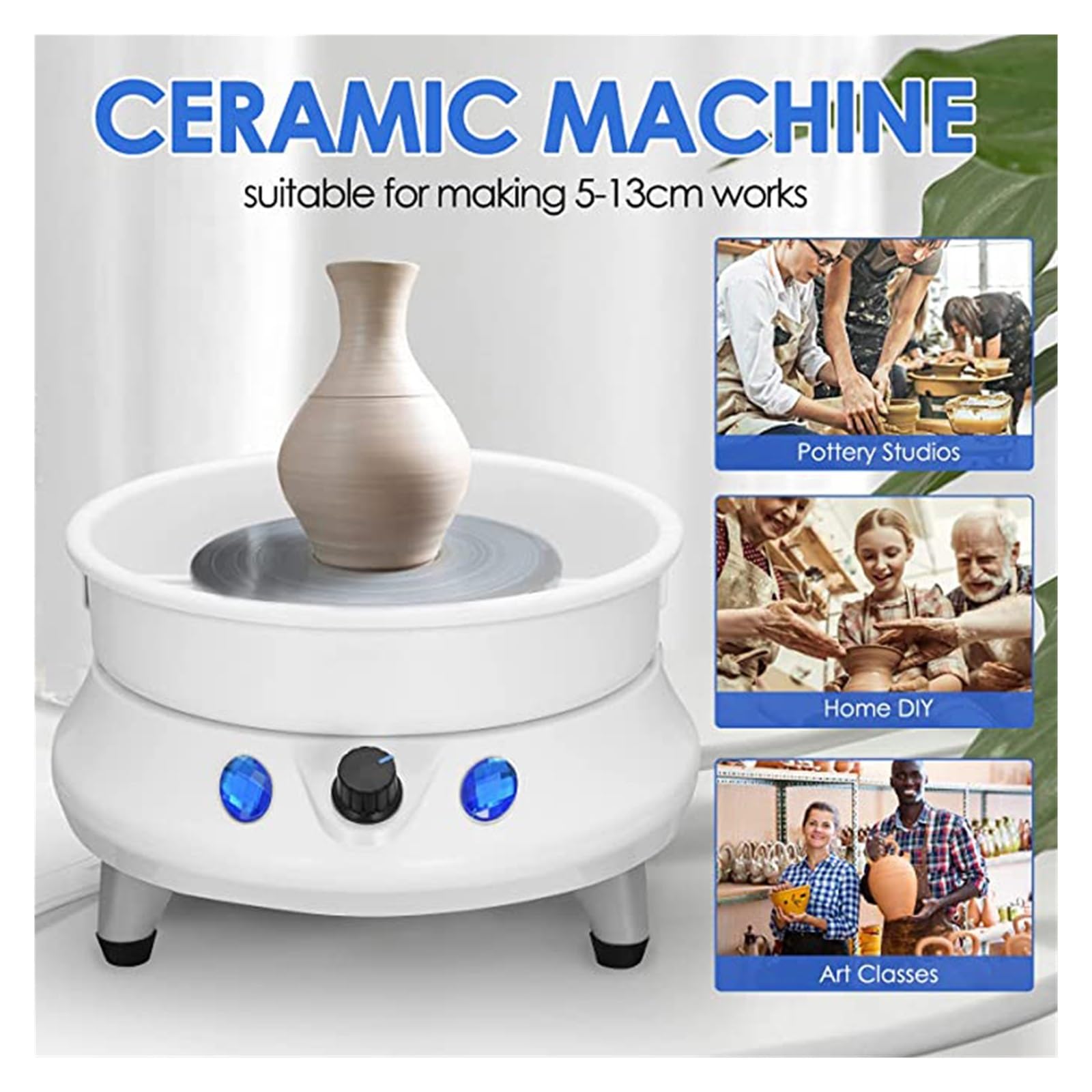 Macchina elettrica for tornio in ceramica con bacinella in ABS staccabile Piatto in da 13 cm for lavorazione Artigianato in argilla Utensili manuali fai-da-te,Operazione flessibile(02)