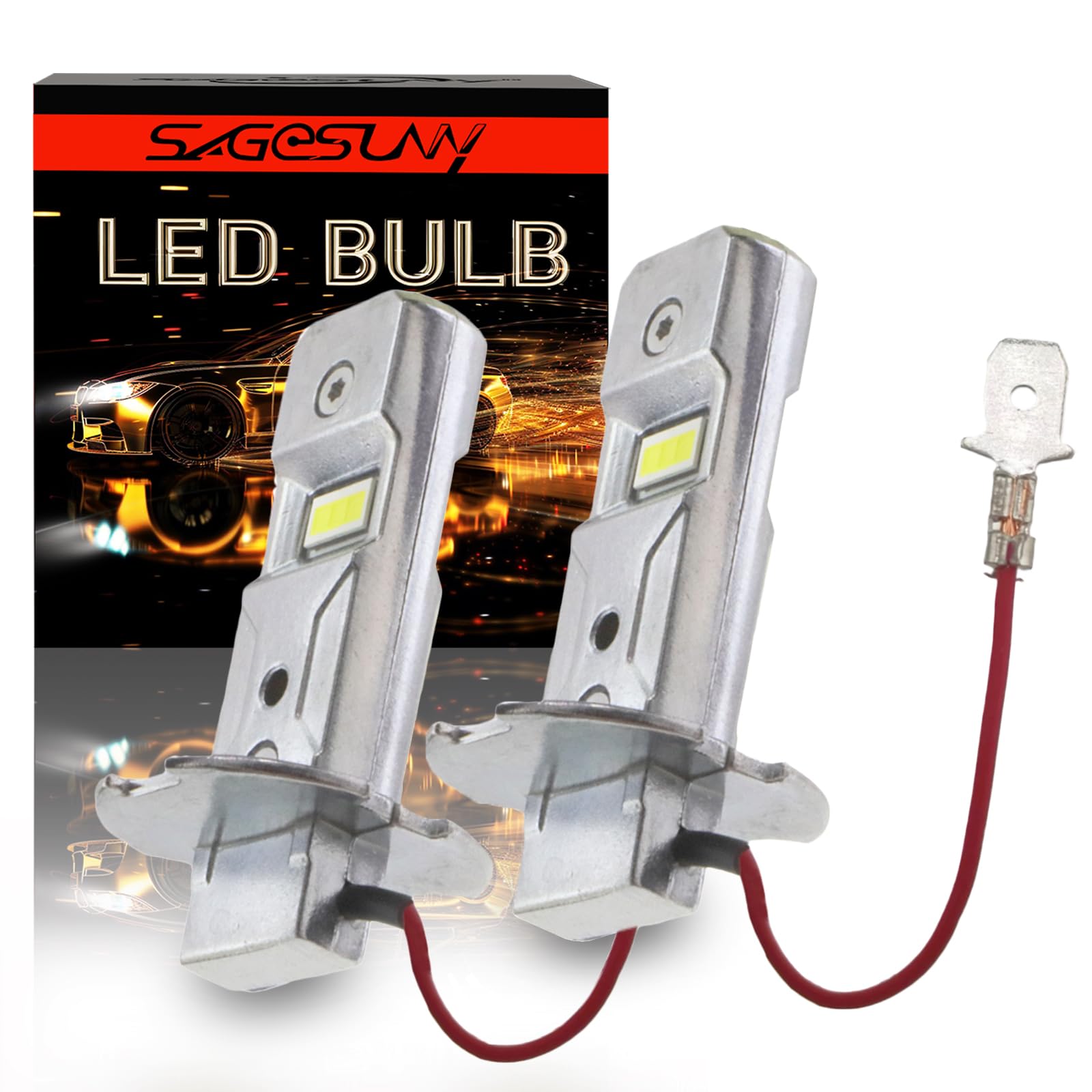 SageSunny Lampadina LED H3 Abbagliante Bianco 6000K, 9-36V, 6 Chip CSP, Mini Formato 1:1, Plug and Play, Predisposizione per Canbus, LED H3 per fendinebbia, DRL, Sostituzione alogena, Confezione da 2