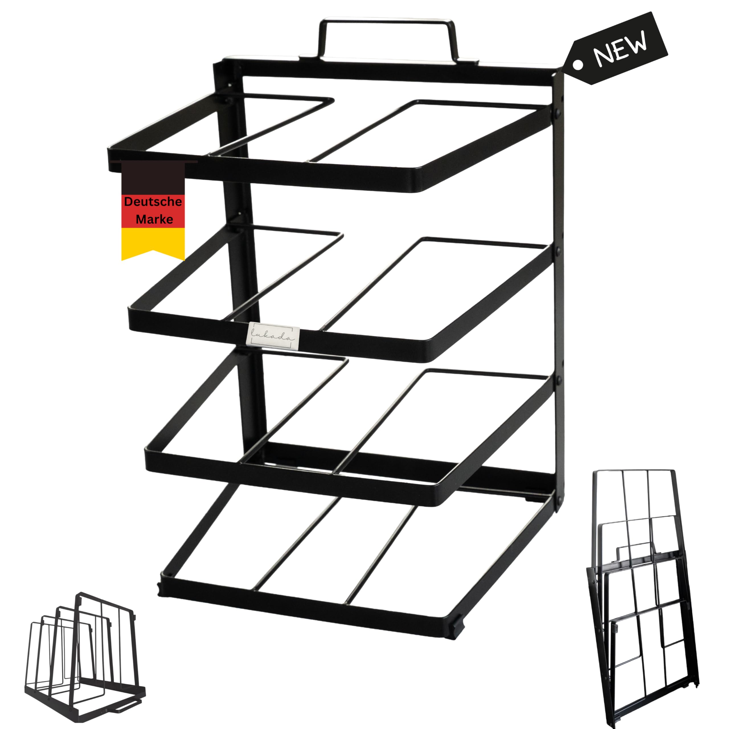 LUKADA Uchwyt na blachę do pieczenia, wielofunkcyjny organizer kuchenny na 4 blachy do pieczenia, uchwyt na blachy do pieczenia, garnki, patelnie, blachy do pizzy, deski do krojenia, zajmuje mało