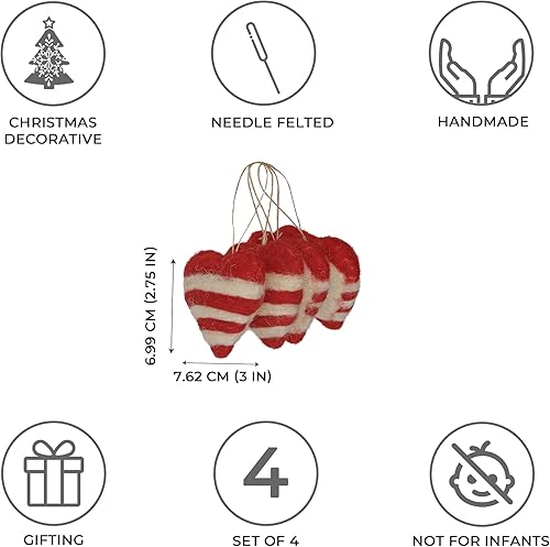 Miniatura 3 de De Kulture - Bola colgante de fieltro de lana de alta calidad, hecha a mano, con forma de corazón, con aguja, respetuosa con el medio ambiente,