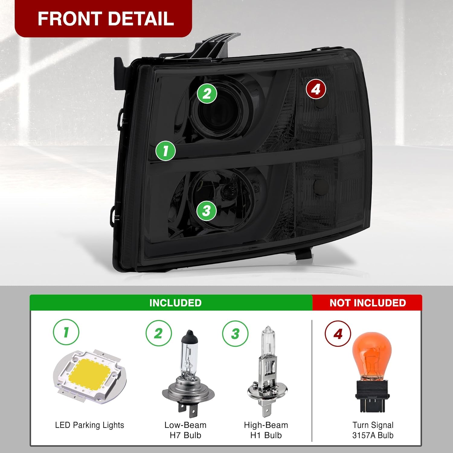 AJP Distributors Projector LED DRL Tube Driving Head Lights Lamps Housing Pair Compatible/Replacement For Silverado 1500 2500HD 3500HD 2007 2008 2009 2010 2011 2012 2013 2014 07 08 09 10 11 12 13 14