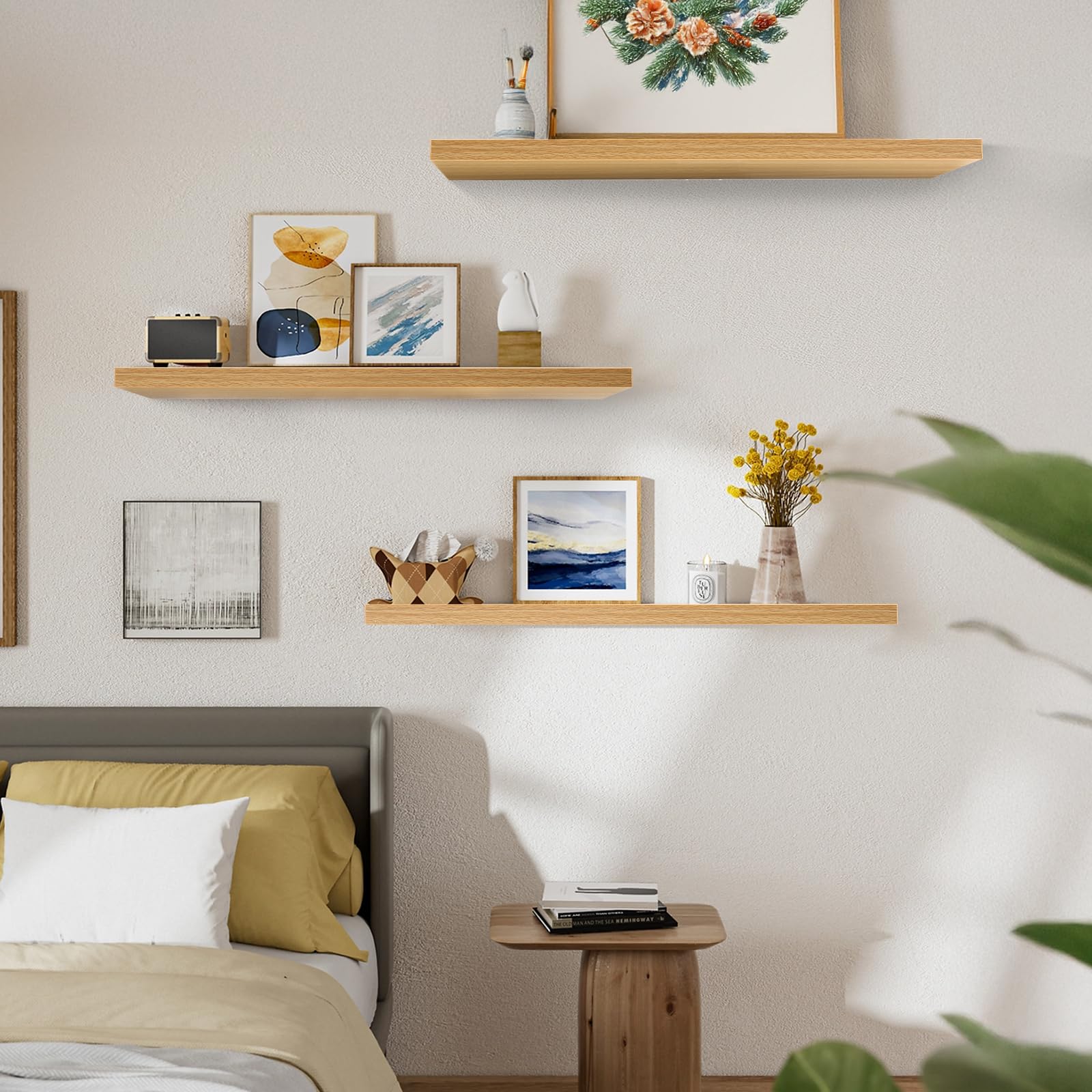Sour Lemon 3PCS Floating Shelves Light Walnut, 40cm Shelves for wall,Shelves Screw Mounted - Image 4