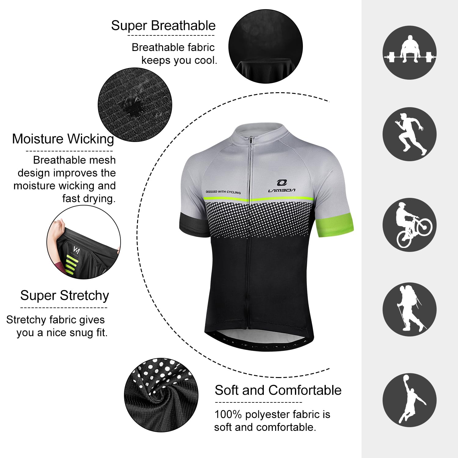 LAMEDA Maillot Cyclisme Homme Velo VTT Vélo de Route Manches Courtes Séchage Rapide Léger Respiant Confort