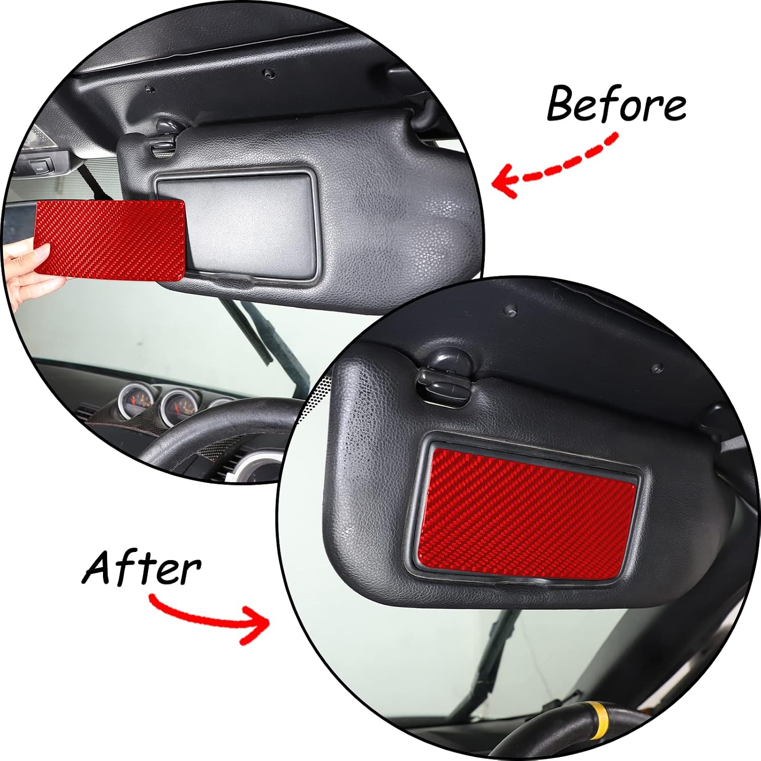 Soft Black Carbon Fiber 3D Sticker Car Interior Sun Visor Trim Panel Sticker,for Nissan 350Z 2003 2004 2005 2006,Inner Cosmetic Mirror Decorative Panel Molding Sticker Accessories (Red Carbon Fiber)