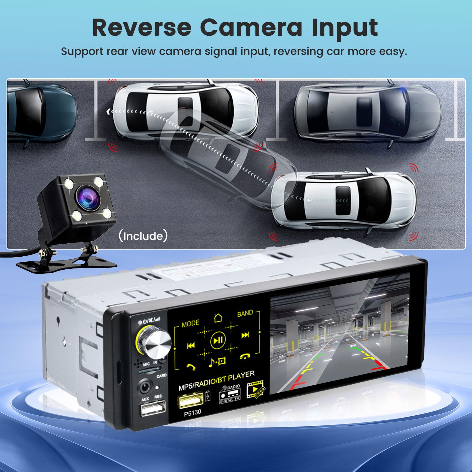 Hikity RDS 1 DIN Radio de Coche Bluetooth FM Am, Pantalla Táctil 4,1 Pulgadas Estéreo Radio para Coche con USB, Puerto SD, AUX-in, SWC, Cámara Trasera