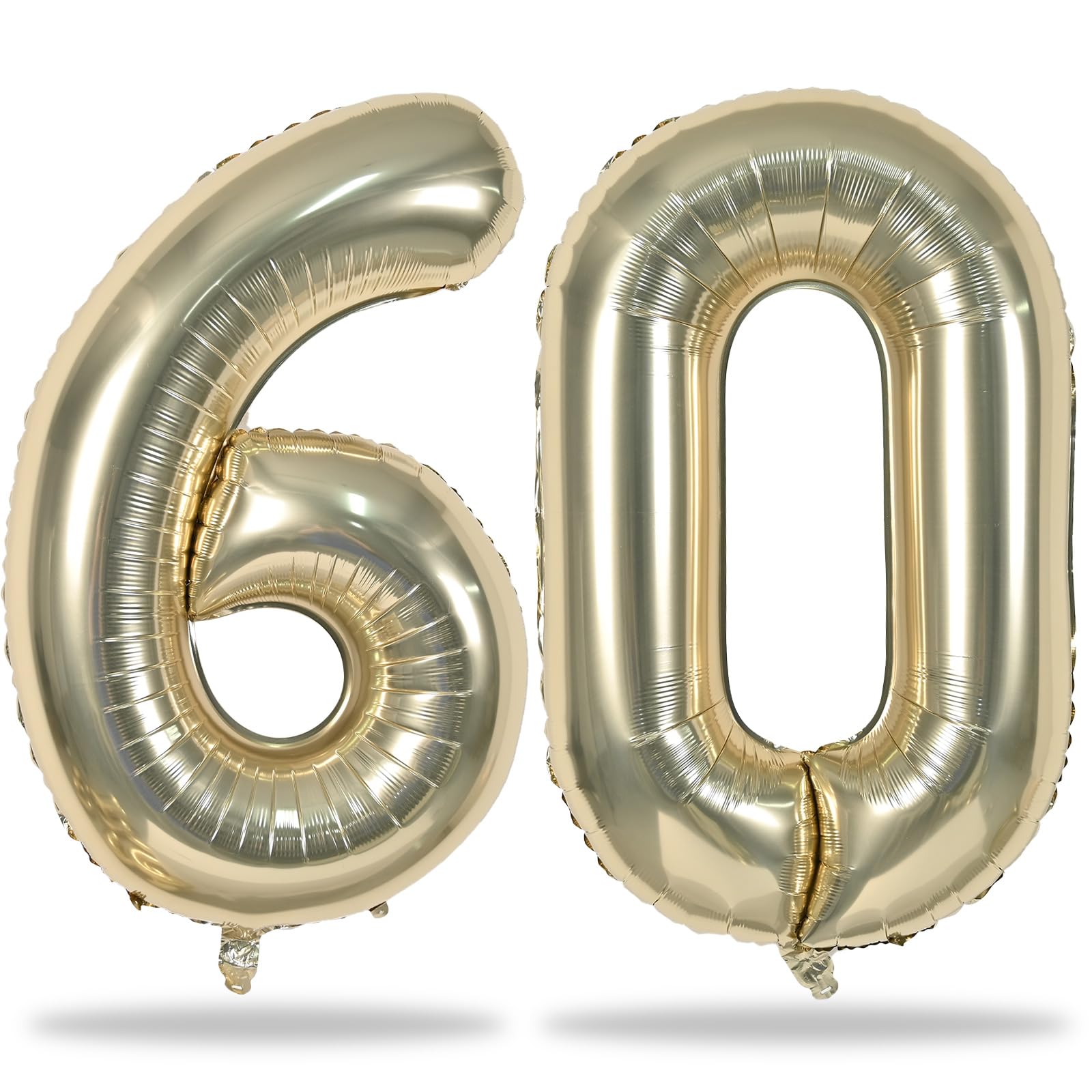60th Birthday Balloons Champagne Gold for Women, 40 Inch Giant Foil Number 60 Balloons Self Inflating, Light Gold Digit 6 & 0 Helium Balloons for Men