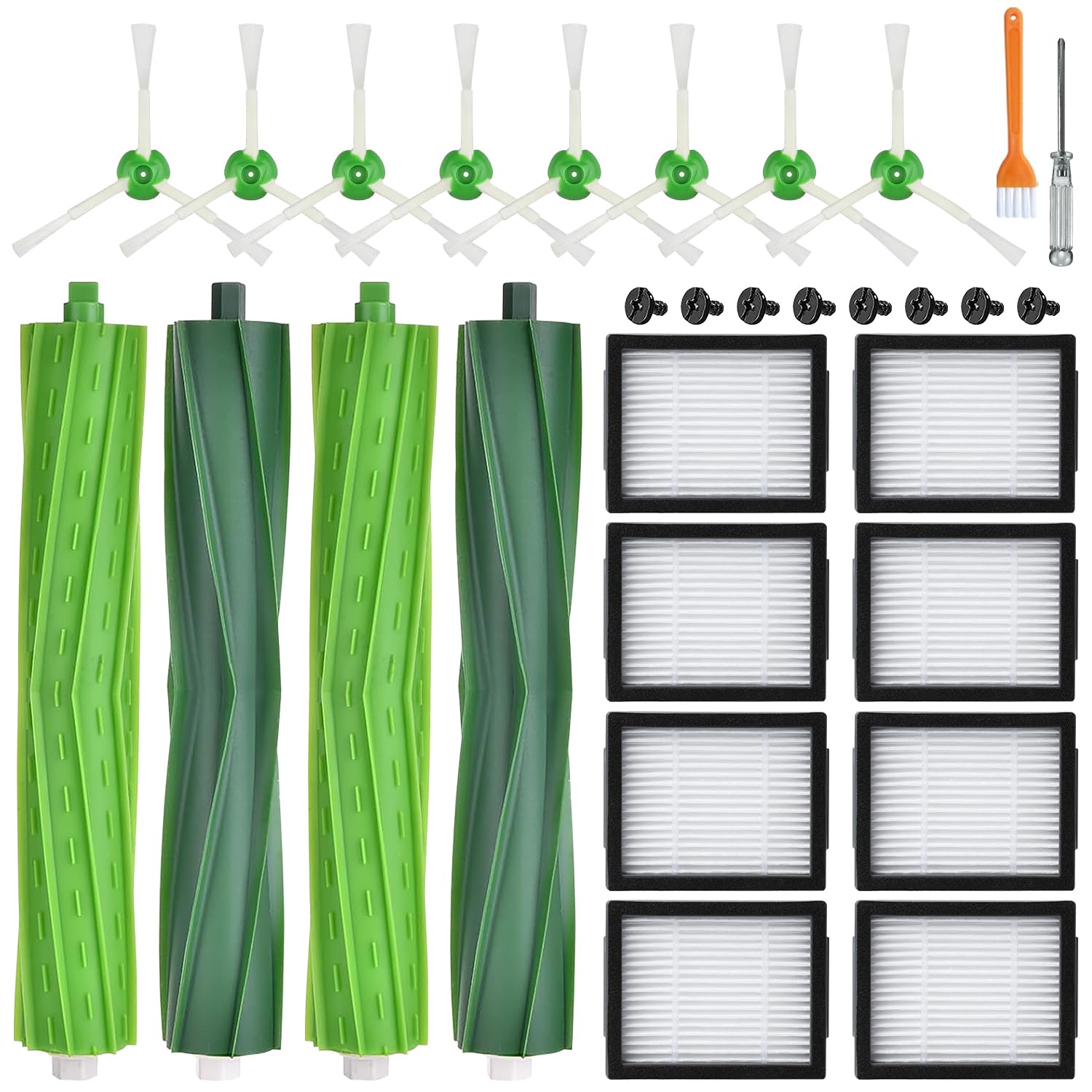 18 Pack Replacement Parts Accessories Compatible for iRobot Roomba i7 i7+ i3 i3+ i4 i4+ i5 i5+ i6 i6+ i8 i8+ E5 E6 E7 j6 j6+ j7 j7+ Combo i5 i5+ j5 j5+, 4 Rubber Roller 8 Filter 8 Side Brush