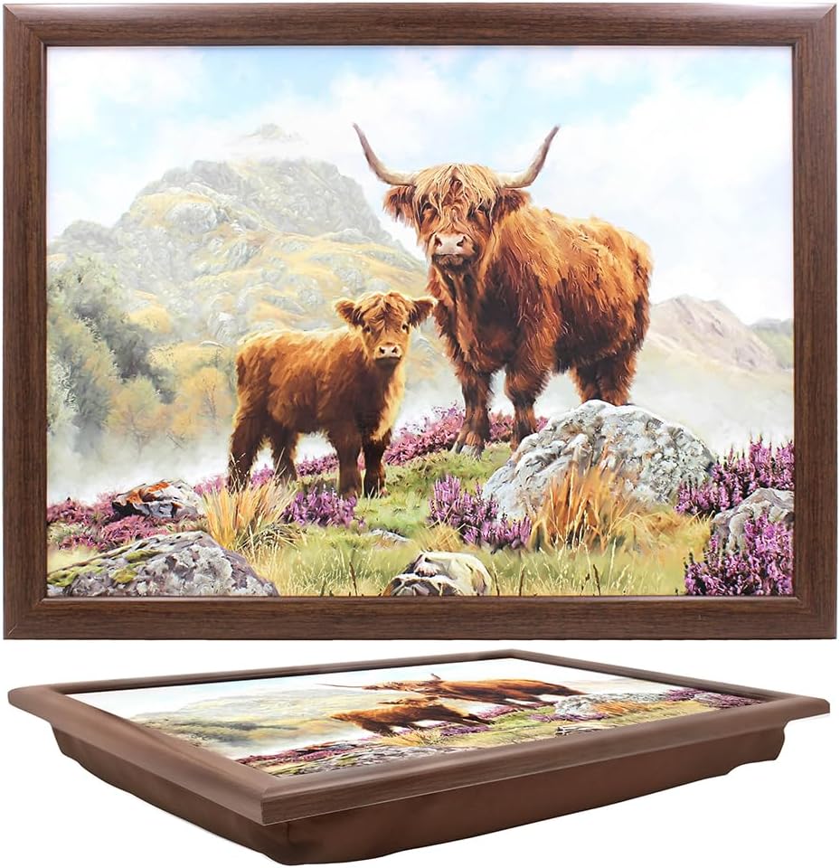 The Leonardo Collection Highland Cow Laptray Macneil Studios Lap Tray for Food Serving & Breakfast | Comfortable Lap Trays with Bean Bag Cushion | Durable Lap Trays for Eating On Lap for Adults