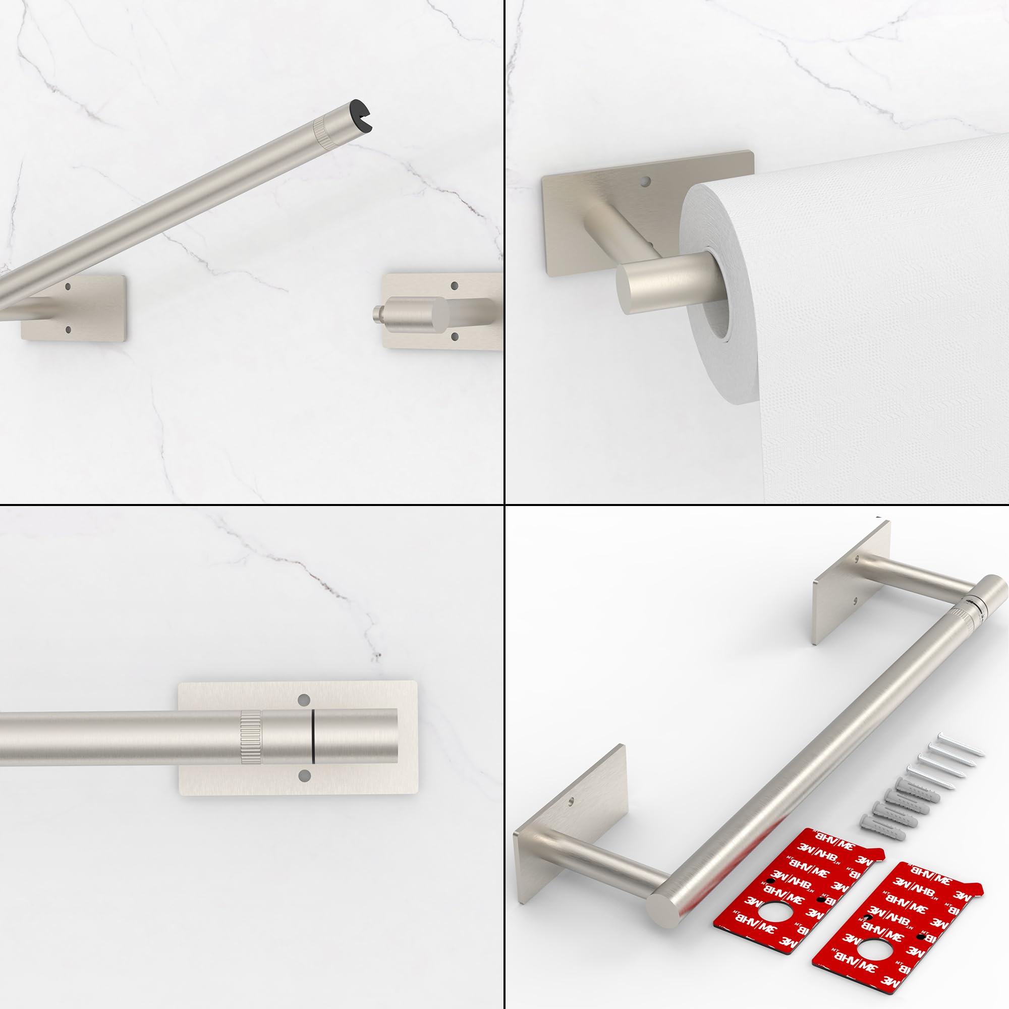 RARXTR Portarotolo di carta adesiva sotto armadietto, autoadesivo o montaggio a parete, in acciaio inox SUS304, per cucina e bagno (grigio spazzolato)