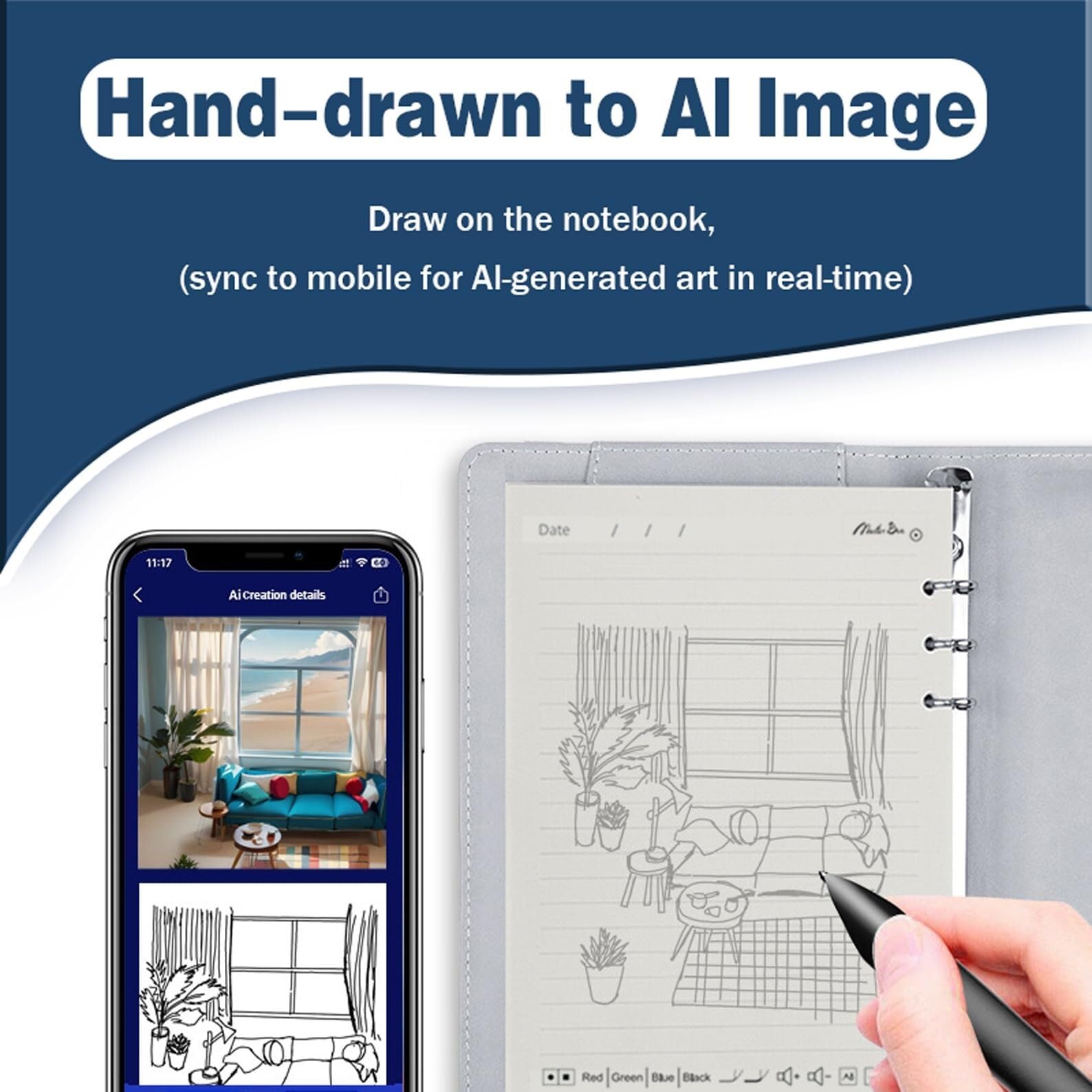 Syncify Digital Sketchbook Pro V2 – A5 radierbare Papiermine + 5 Ersatzminen, Smart Sync Pen & Notizbuch zum Zeichnen, Schreiben, Notizen (Rosa)