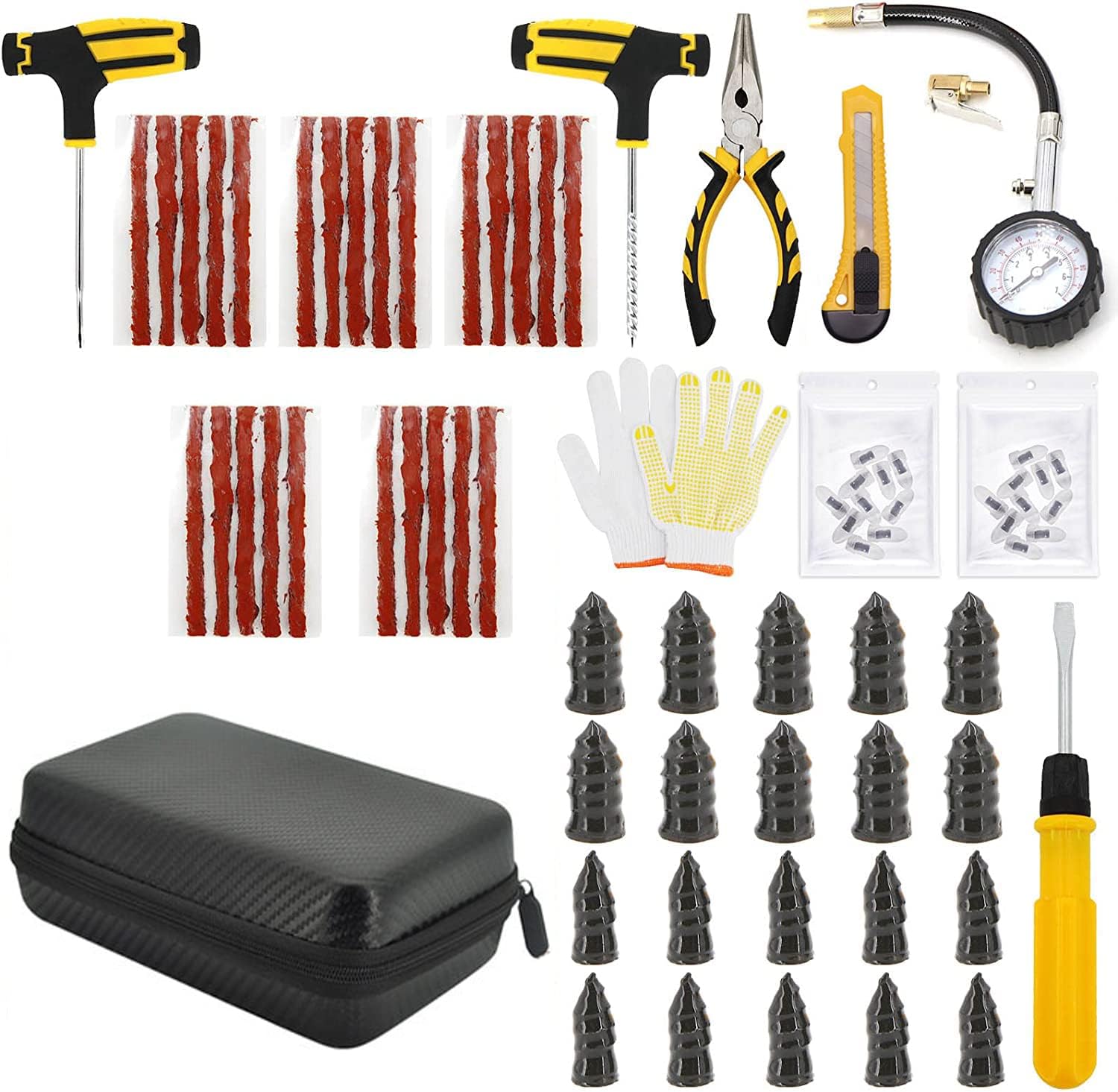 VOL Car Tire Repair Tool Kit, Tubeless Tyre Puncture Repair Kit, Studding Tool Set, Bike Tire Replacement Tool Motorcycle Tire Repair Tool, Heavy Duty Flat Tire Puncture Repair Kit