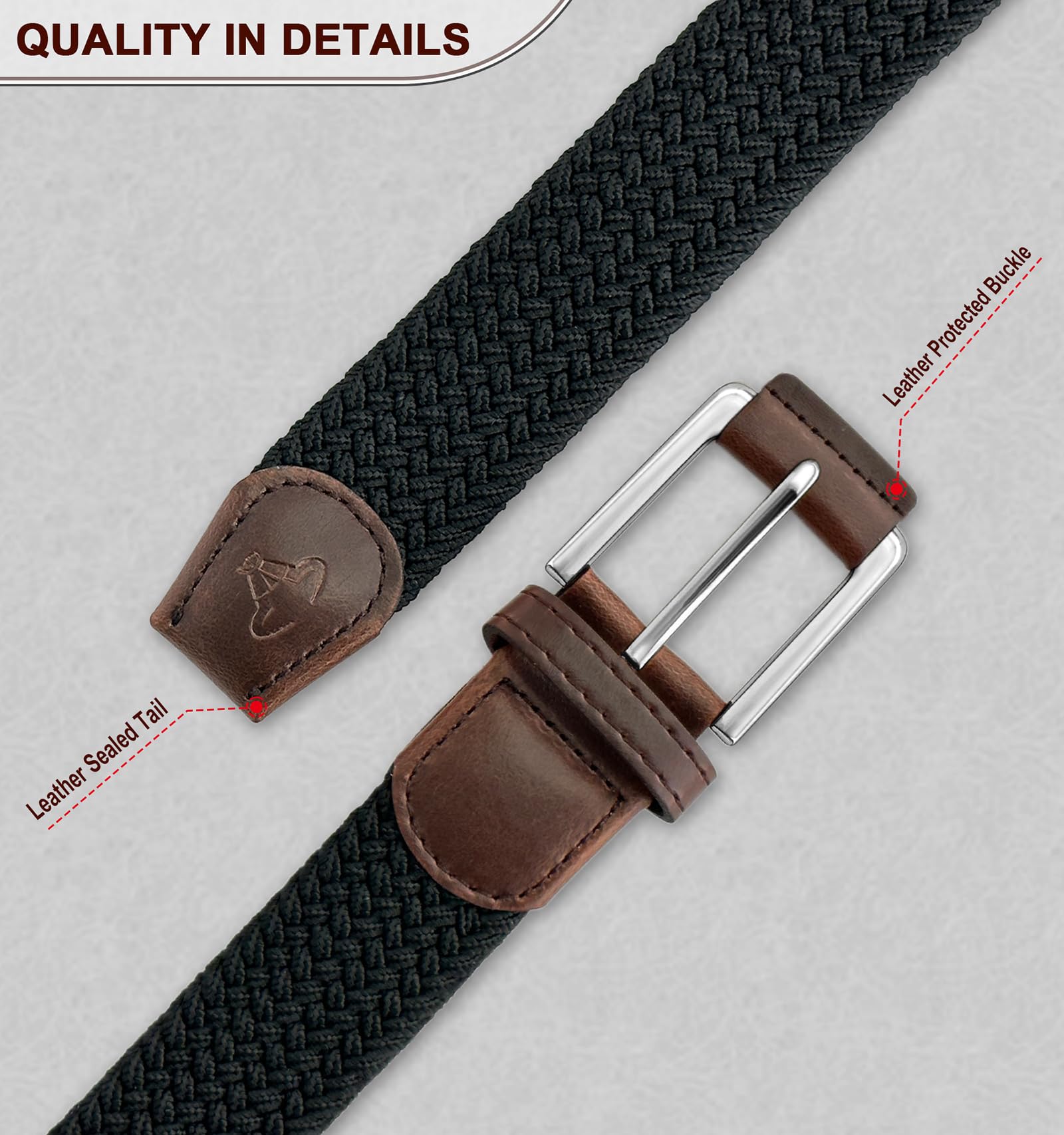 BULLIANT Cintura Uomo, Cinture Elastica Intrecciata con Fibbia in Lega di Zinco 35mm
