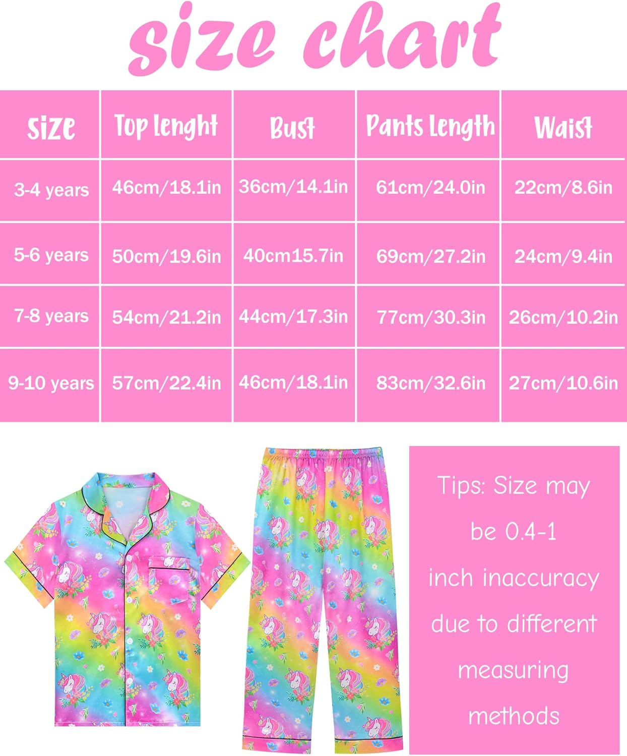 Sylfairy Girls Satin Pajamas Silk PJS Set Rainbow Unicorn Sleepwear Short Sleeve Long Pants Jammies for Toddler Kids - Image 6