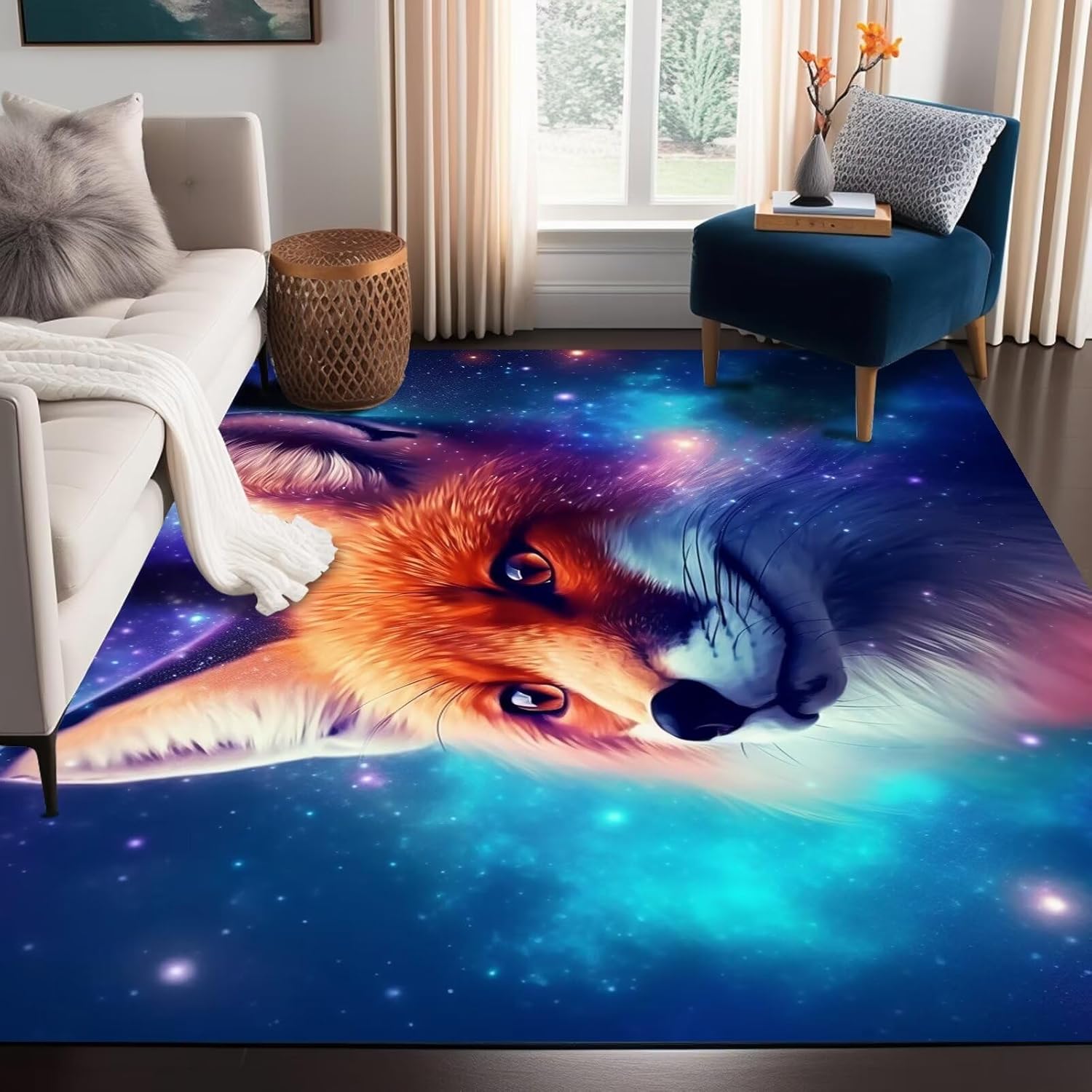 Galaxy Fox Rug Large 3D Cute Foxes Area Rugs for Bedroom Living Room Playroom Boys Kids Cartoon Colorful Carpet Glitter Stars Throw Rugs Floor Mat 71 in x 47 in Galaxy Fox Rug Large 3D Cute Foxes Area Rugs for Bedroom Living Room Playroom Boys Kids Cartoon Colorful Carpet Glitter Stars Throw Rugs Floor Mat 71 in x 47 in
