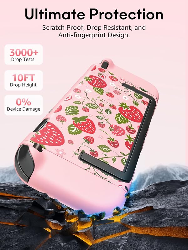 Switch 2 Dockable Protective Case Only Compatible with Nintendo Switch 2,Ultra Slim Hard Shell,Precise Cutouts,Kickstand Compatible,Scratch&Fingerprint-Resistant,Cute Pink Strawberry Aesthetic Design by AIYNND - Used condition - Image 6