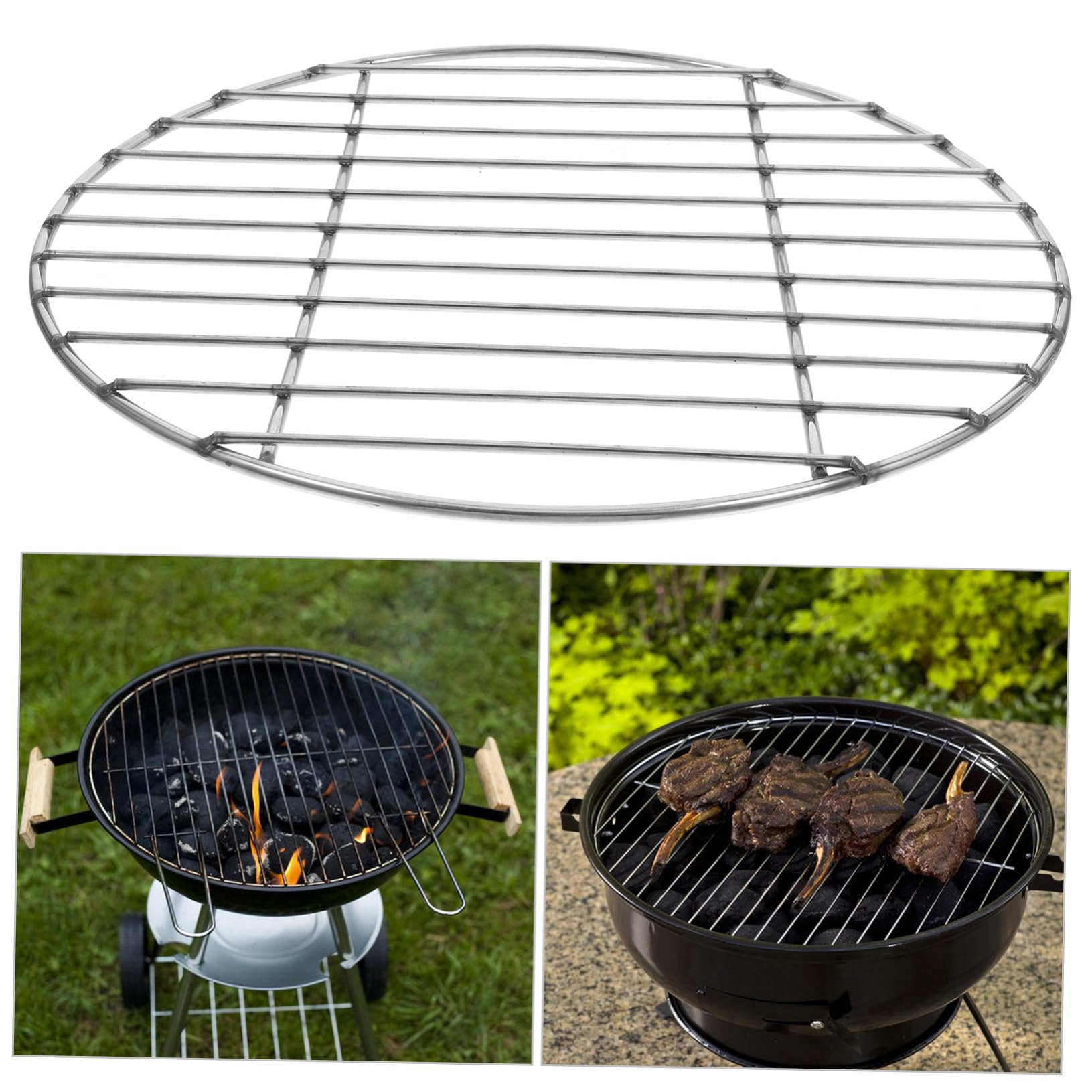 Griglia per barbecue in acciaio inox, rete metallica rotonda riutilizzabile per barbecue all'aperto, perfetta per cucinare anche carne, verdure, pesce e salsicce, strumento da campeggio multifunzione