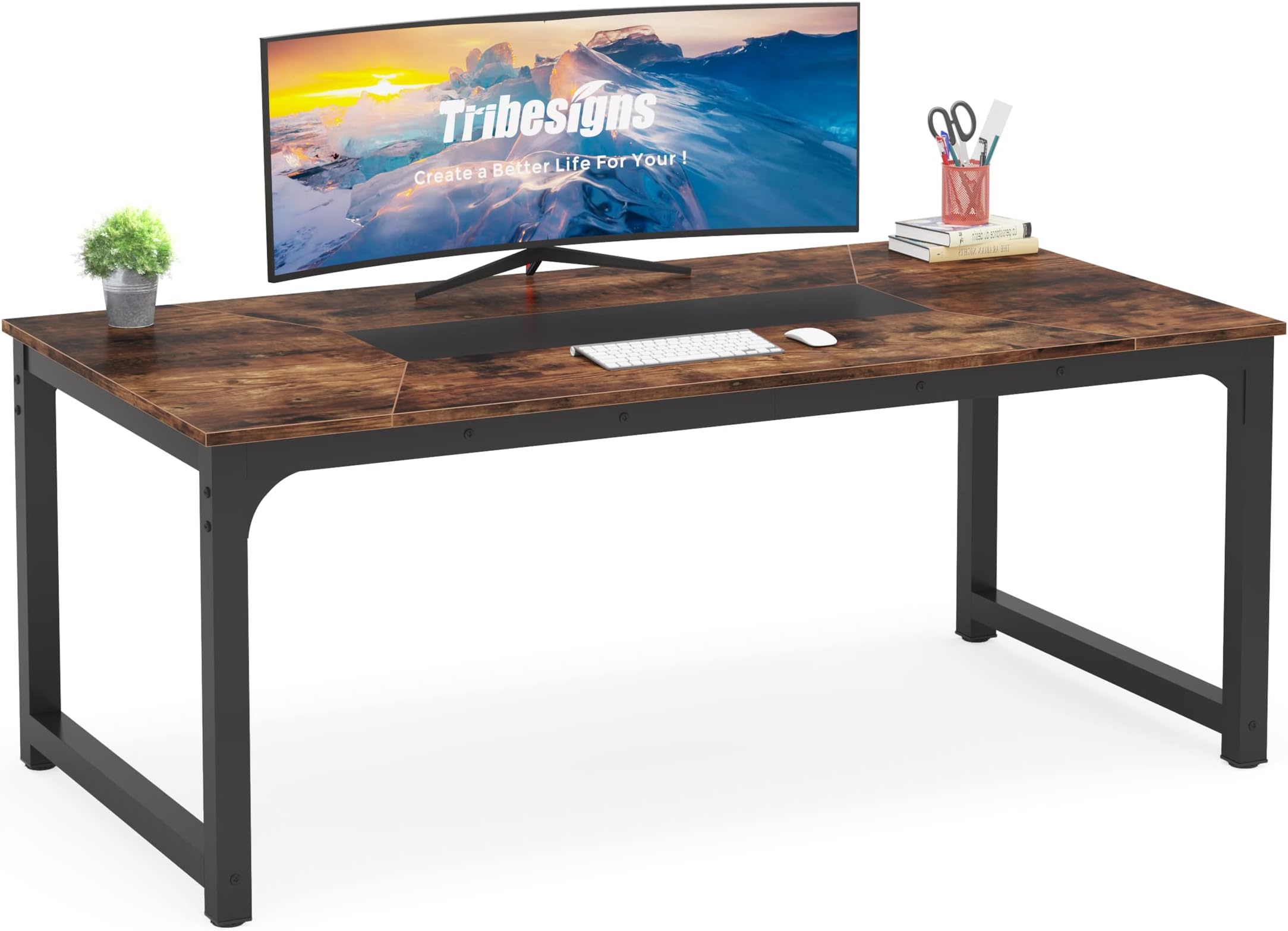 Modern Computer Desk, 70.8 x 35.4 inch Large Executive Office Desk Computer Table Study Writing Desk Workstation for Home Office,Rustic/Black