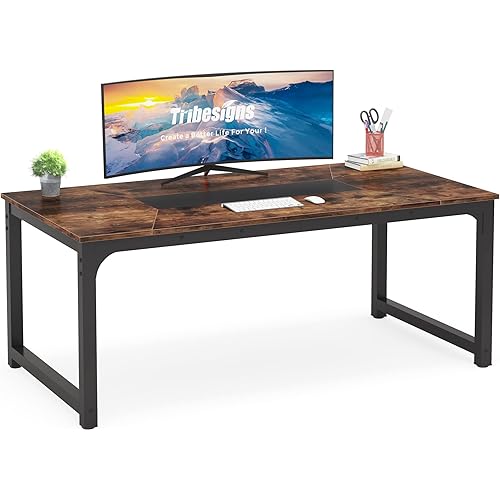Tribesigns Modern Computer Desk, 70.8 x 35.4 inch Large Executive Office Desk Computer Table Study Writing Desk Workstation for Home Office,Rustic/Black
