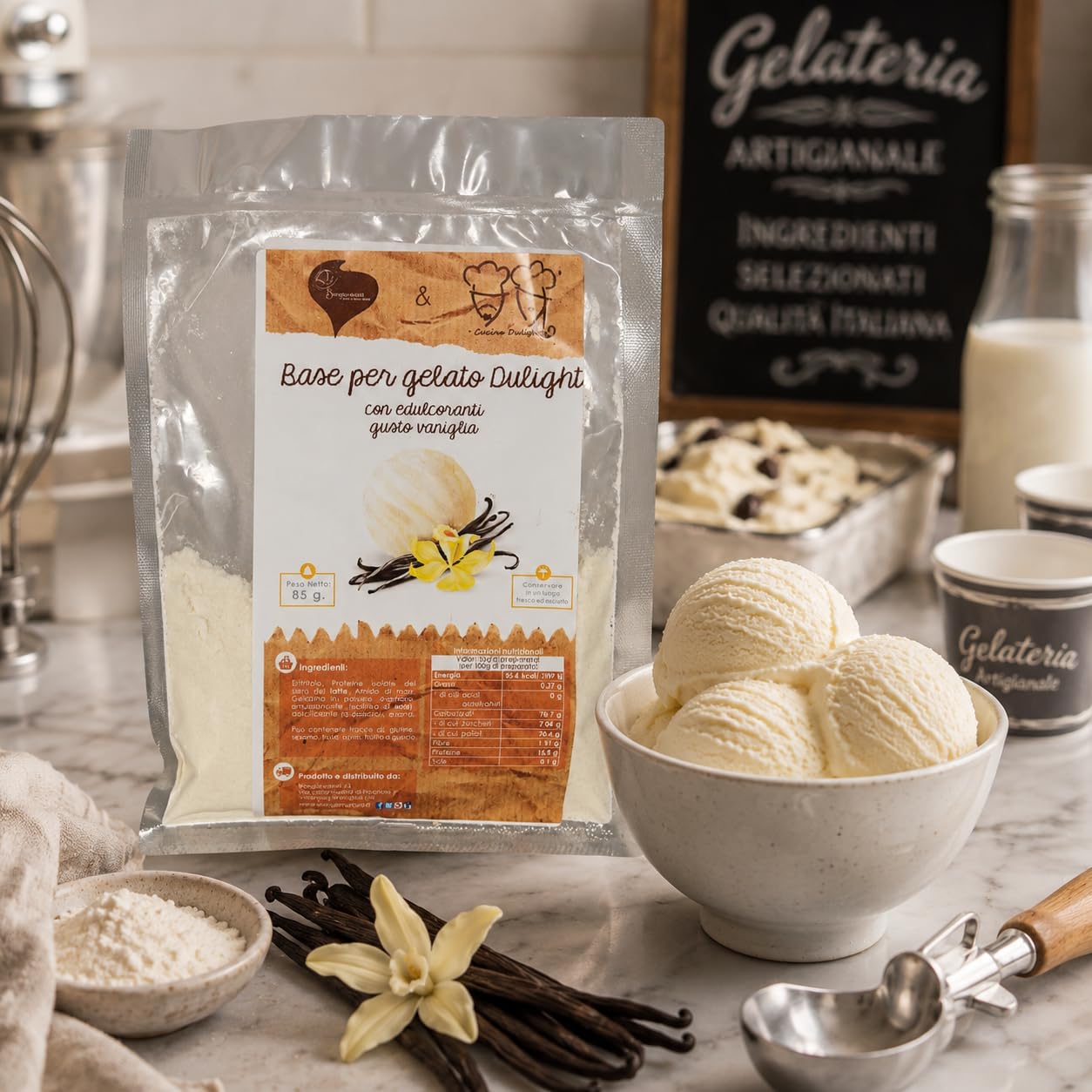BONGIOVANNI Bontà Naturali Glace Dulight Gelato – Mélange en Poudre avec Édulcorants 85 g