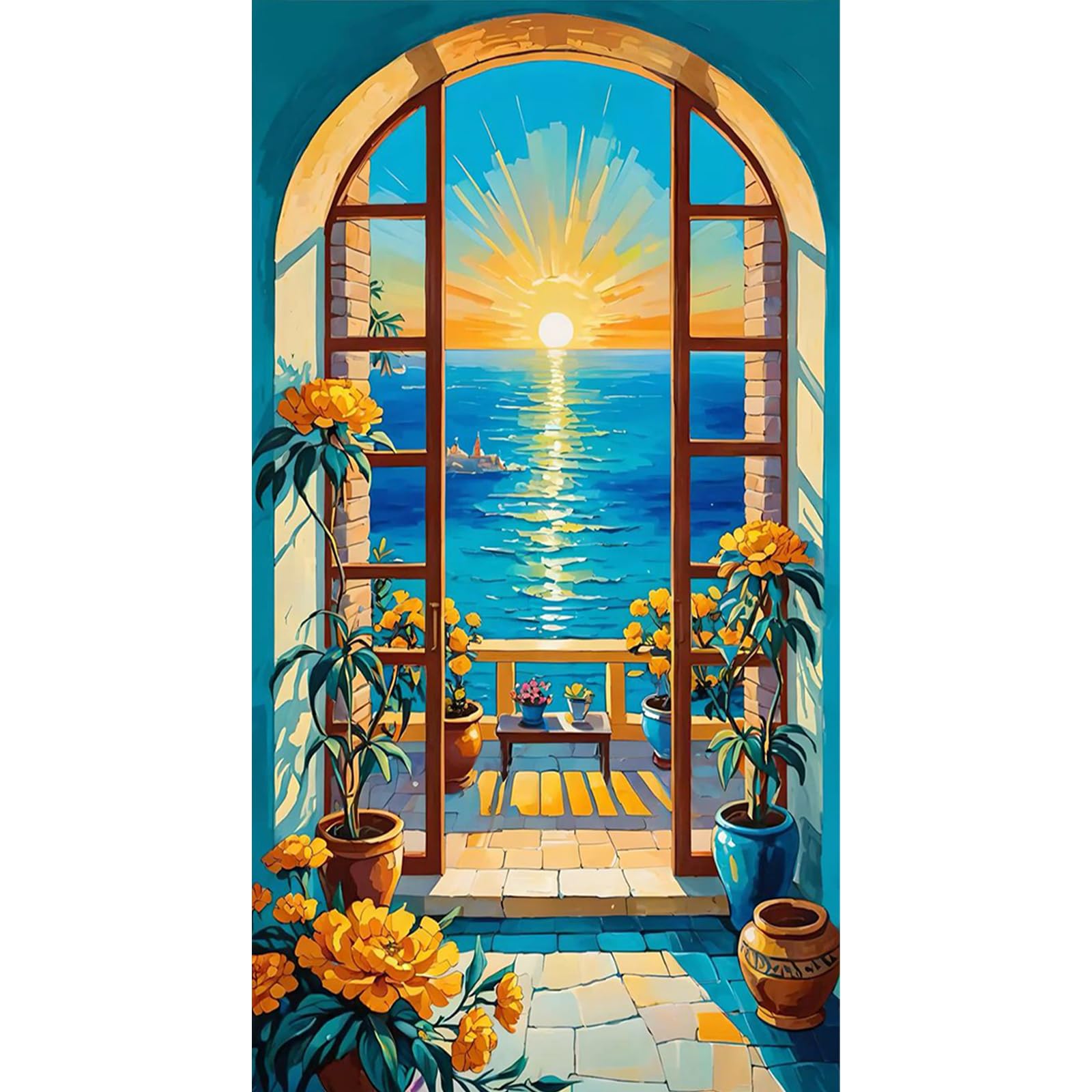 DIY Seaside Sunrise Arch Paint by Numbers Kits Drawing Paintwork on Canvas 17.72x29.53inch Without Frame Canvas Oil Painting Number Painting for Beginners Adults Gift Home Wall Decor