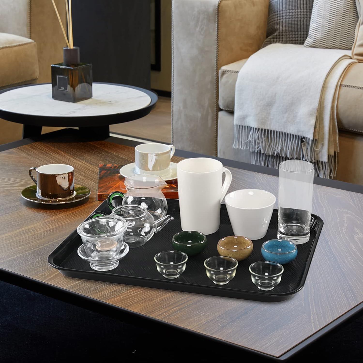 6 Packs Plastic Serving Tray, 17.16" x 13.38" Plastic Fast Food Trays for Eating, Black - Image 5