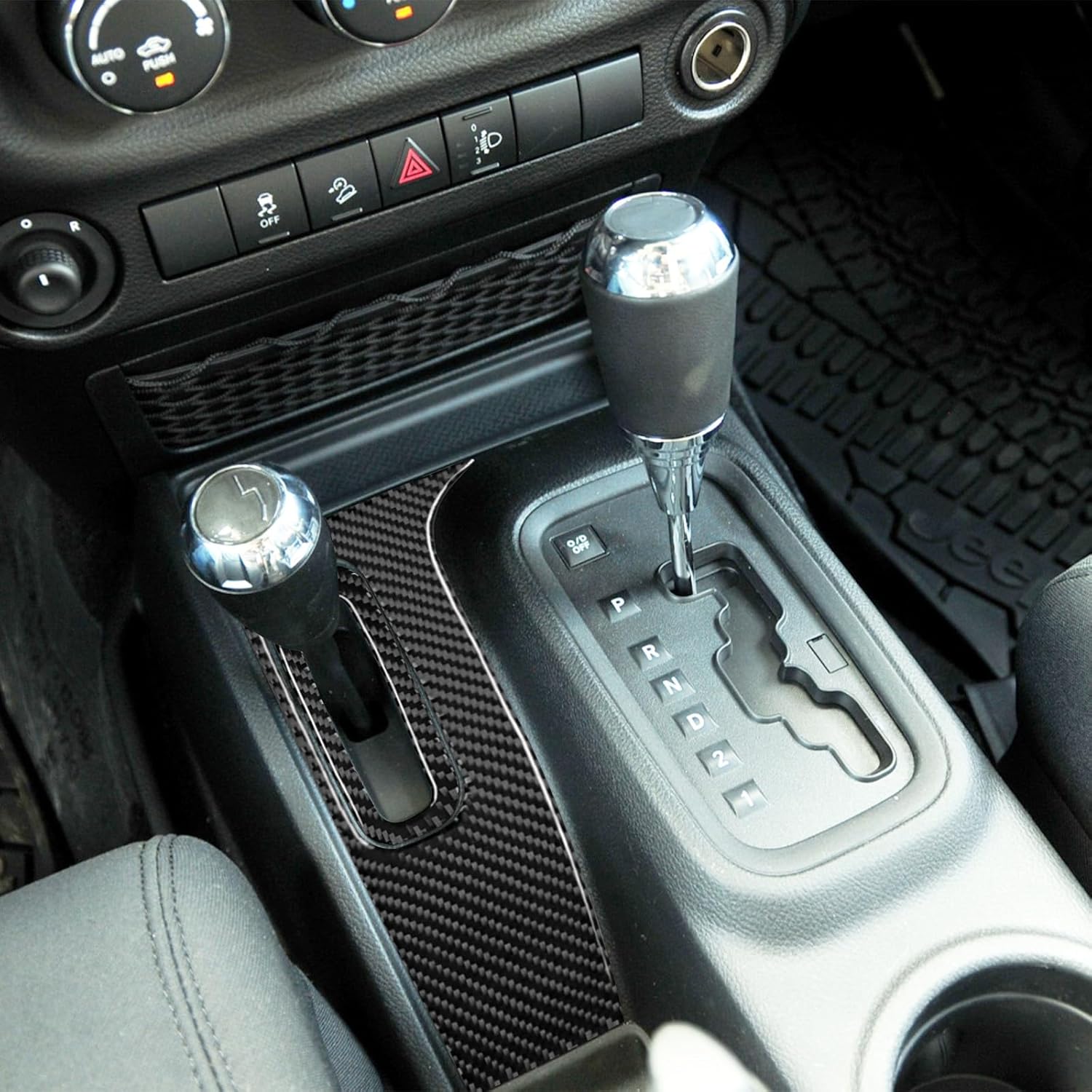 RUIANTE Compatible with Carbon Fiber Center Consoles 4WD Gear Shifter Panel Cover Trim Auto Car Interior Accessories for Jeep Wrangler JK JKU 2011 2012 2013 2014 2015 2016 2017 (1pc Black)