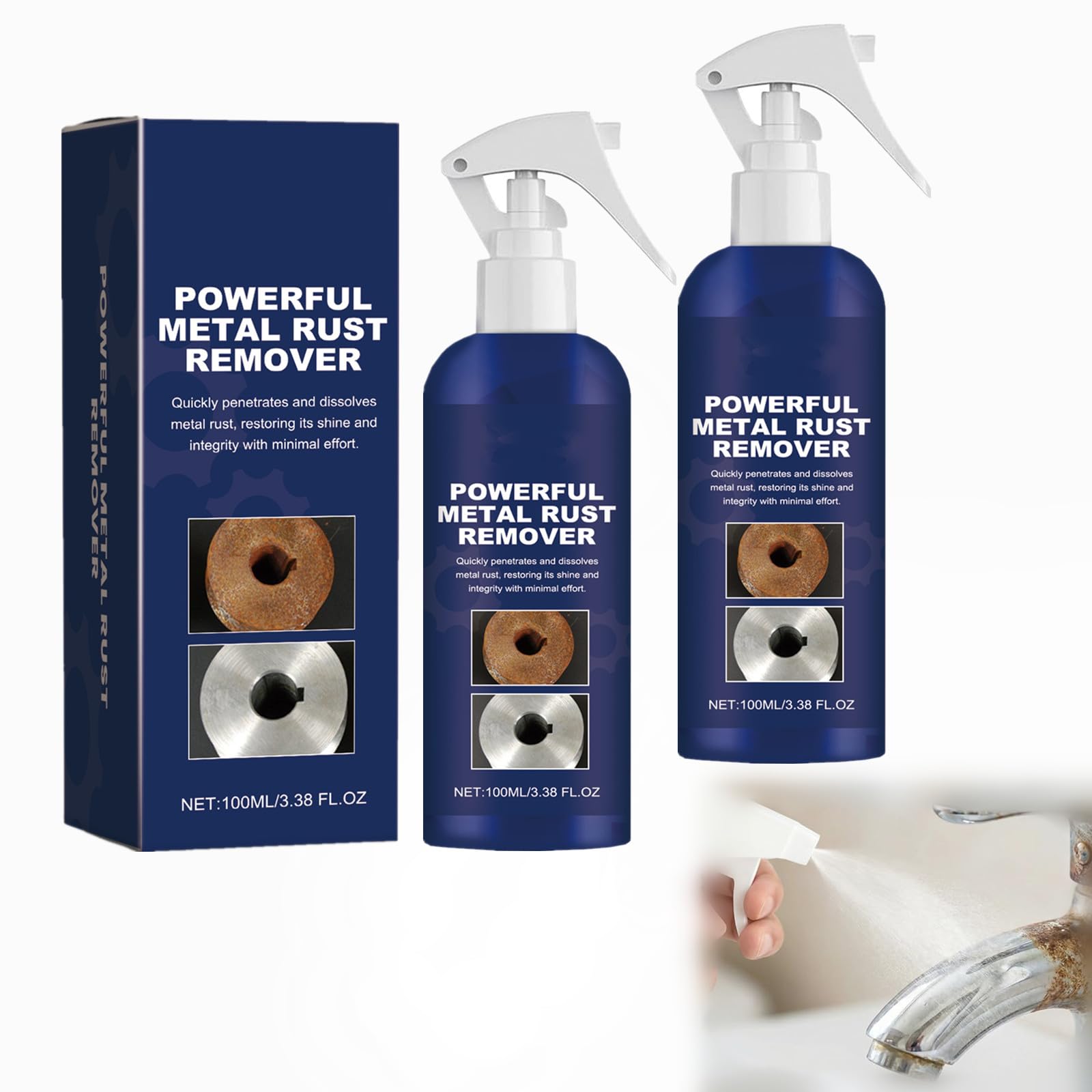 Rakiuty Spray per Rimuovere Ruggine,Powerful Metal Rust Removal,Multipurpose Rust Remover Spray,Rimozione della Ruggine per Metallo Spray Anti Ruggine,100ml (2PC)
