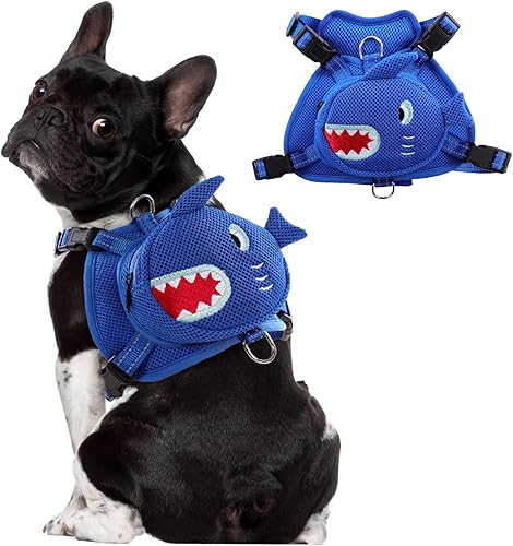 OUOBOB Mochila de arnés para perro, bonita mochila para perros pequeños y medianos, sin tirones, chaleco de malla con anillo en D para cachorros, OUOBOB Mochila de arnés para perro, bonita mochila para perros pequeños y medianos, sin tirones, chaleco de malla con anillo en D para cachorros,
