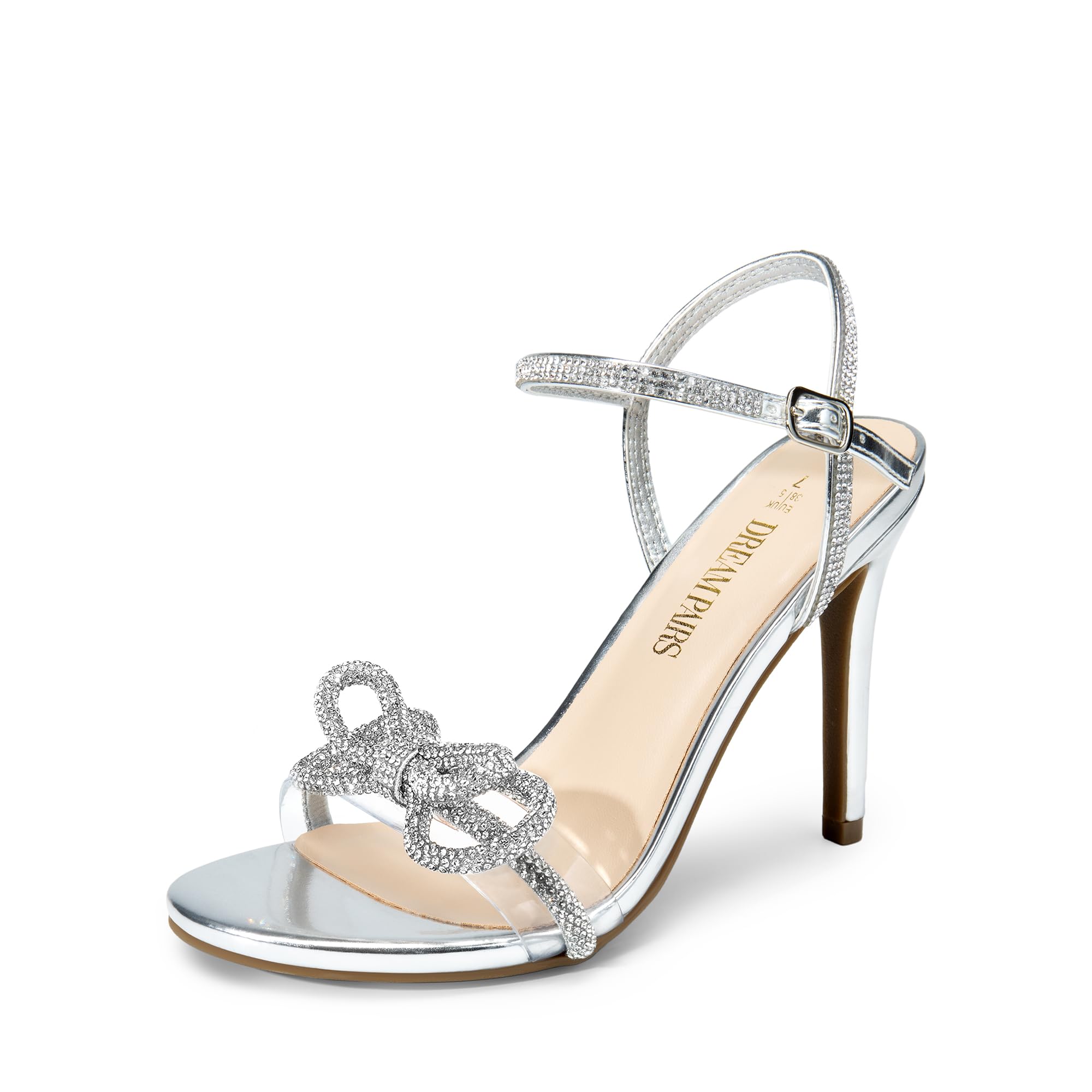 DREAM PAIRS Women's Heels Round Toe Rhinestone Double Bowknots Sparkly Stilettos Heeled Sandals Shoes for Party Evening