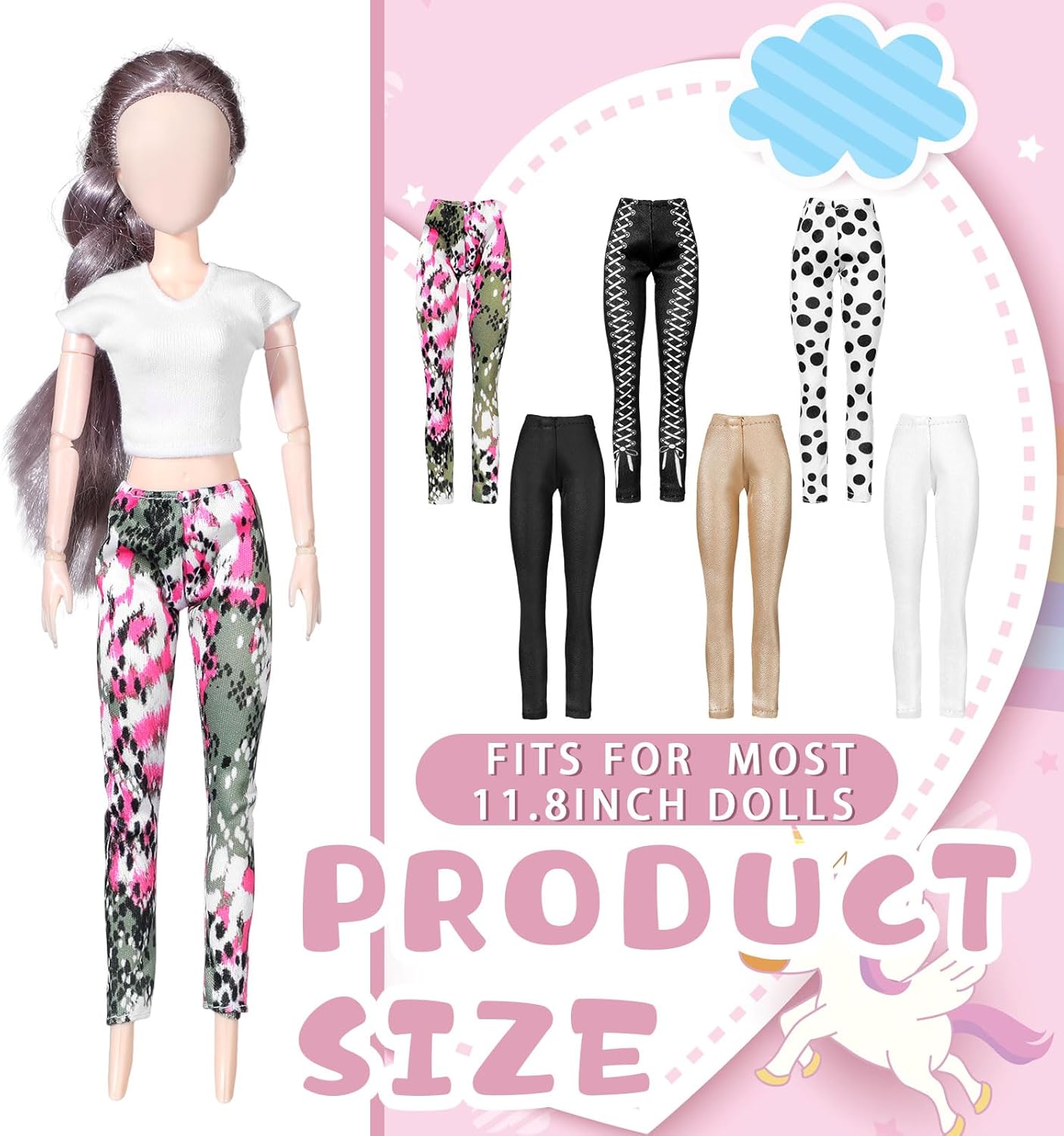 Fourluoo 6 Pcs Spring Doll Clothes 11.8 Inch Fashion Doll Outfits Pants Dresses Skirts Sweet for Xmas Fall Birthday Gifts(Classic Style)