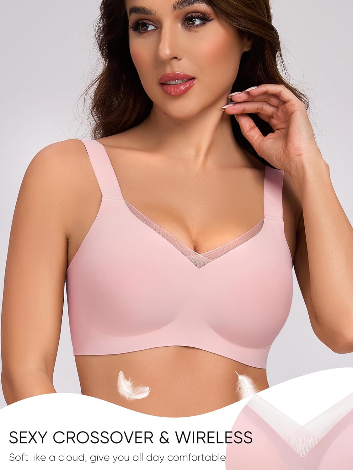 Gailife Crossover Bras for Women No Underwire Wireless Bralettes Seamless Supportive T Shirt Everyday Bras-Pink,L - Image 3