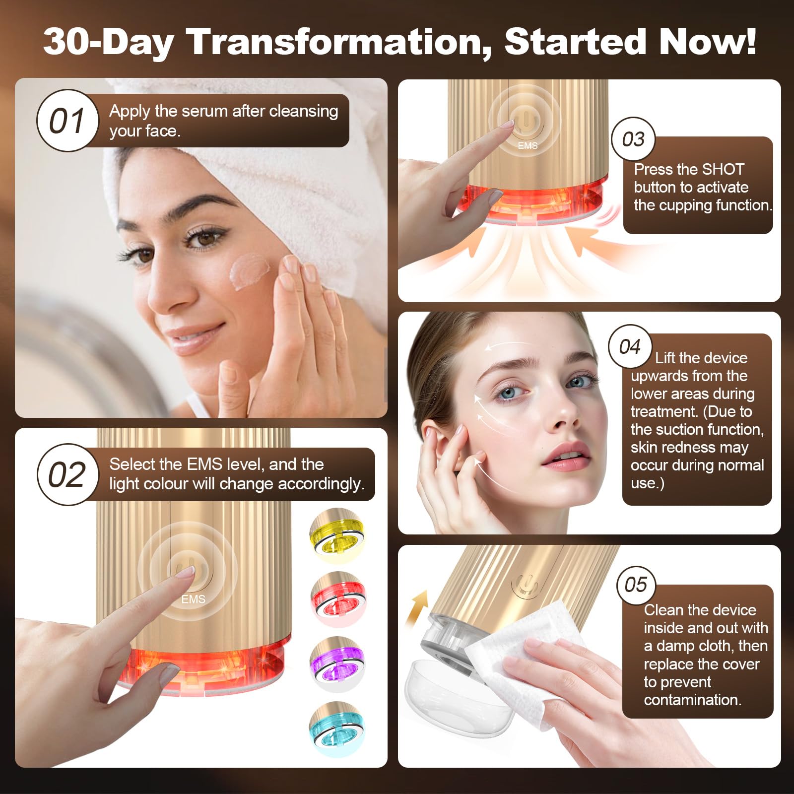Ventouse Visage EMS, Ventouse + EMS Nouvelles Combinaisons, EMS 4 Forces Et Lumière, Ventouse Cellulite pour Eliminer L'œdème, Ventouse Visage Anti-Rides, Cupping Ventouse Raffermissement