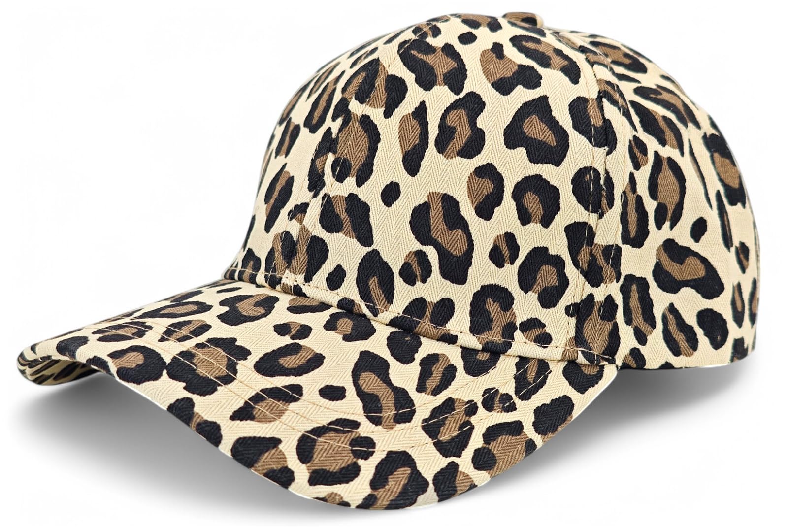 Stylebreaker Women's Beige Leopard Print Baseball Cap, Adjustable Cotton 6-Panel Basecap, Curved Visor, Breathable, Colour: