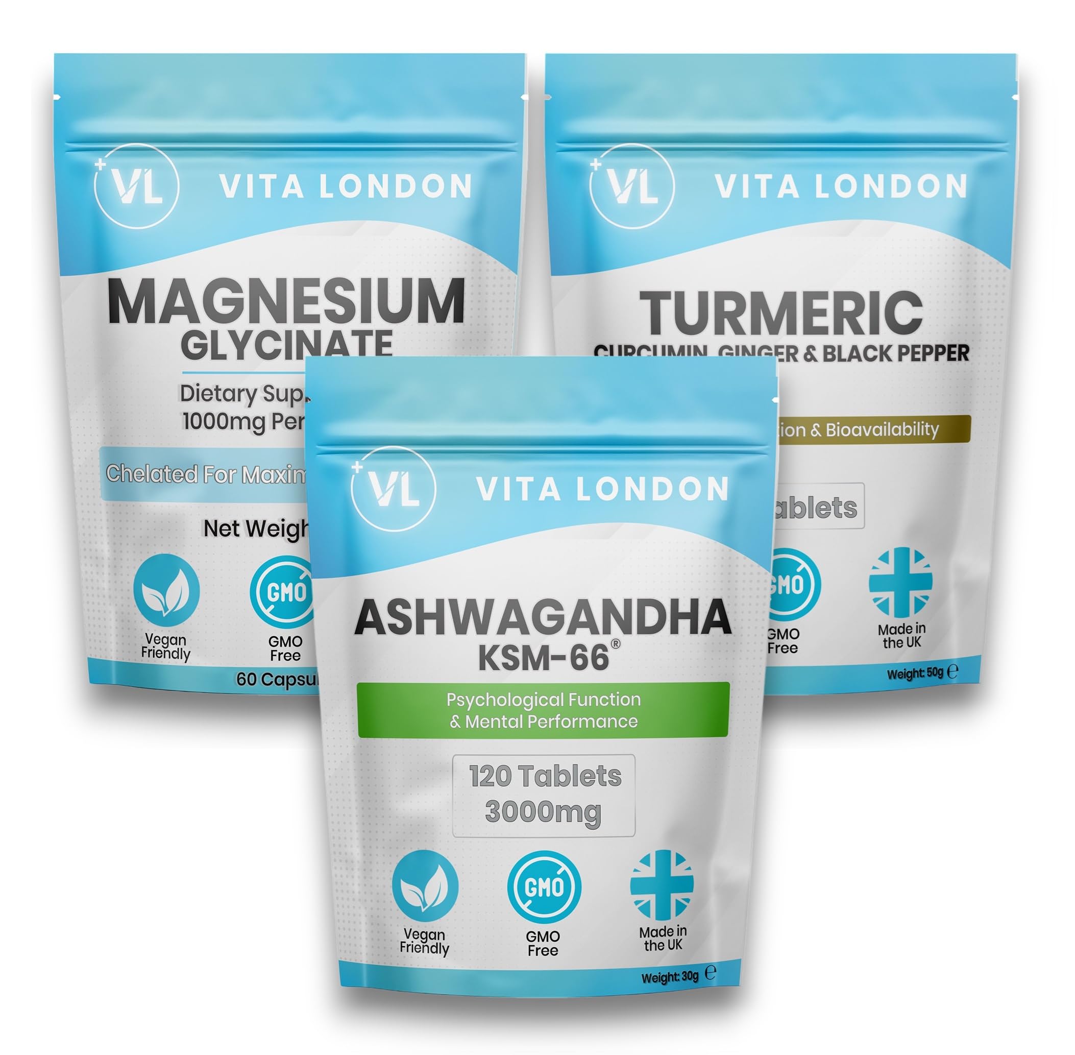 Sleep Supplement Vitamin Bundle 3 Pack Ashwagandha KSM 66 Magnesium Glycinate &