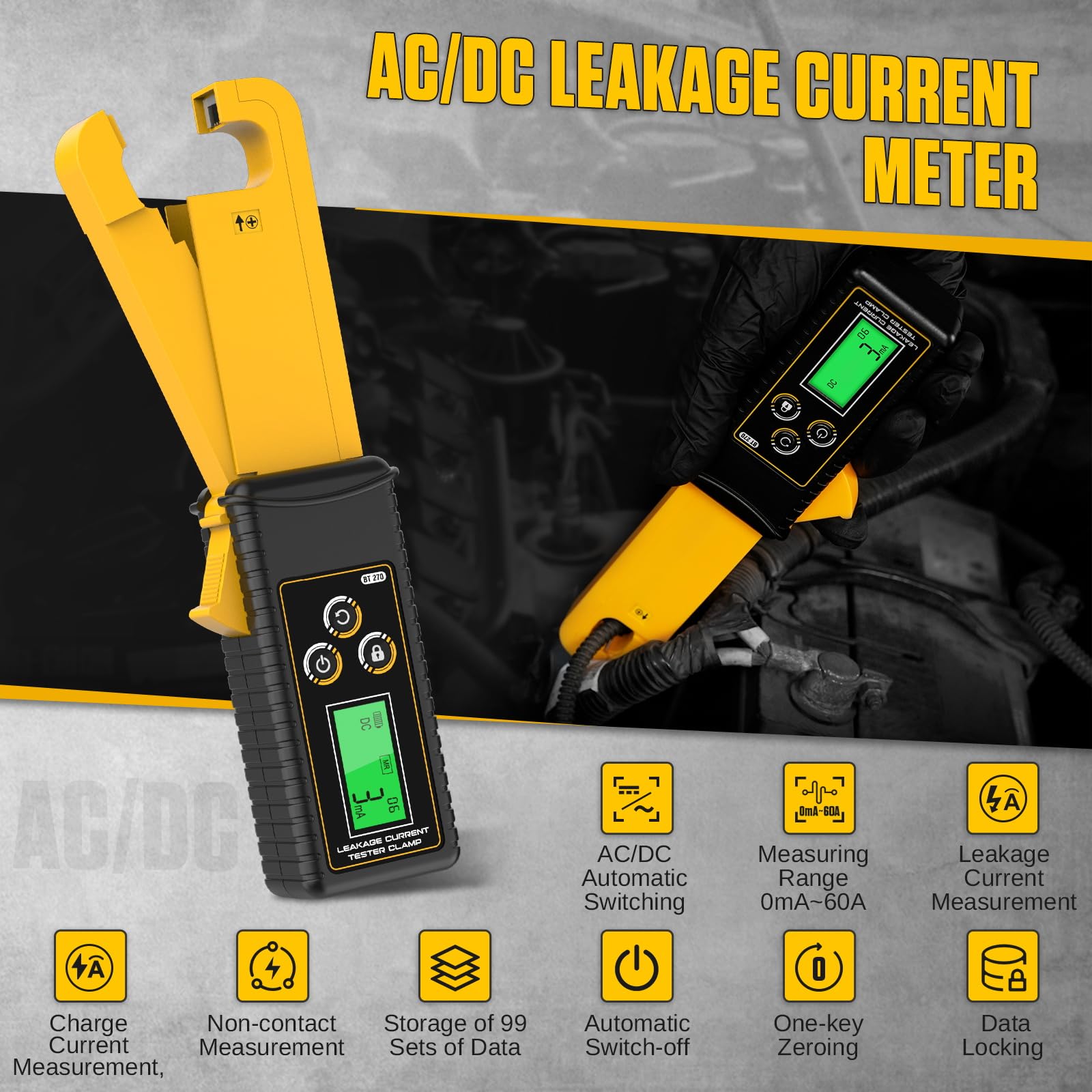 KAISAL Digital Clamp Meter, AC/DC Leakage Clamp Meter Non-contact ...