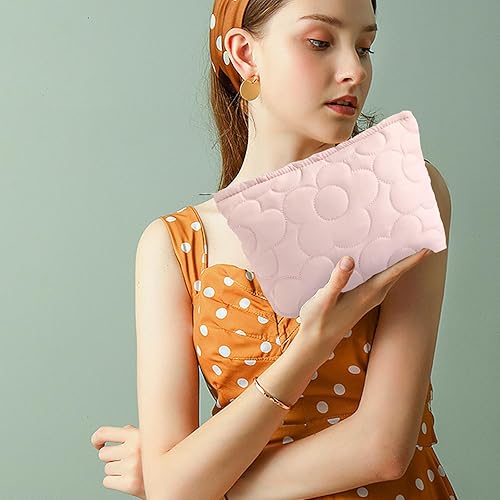 Miniatura 7 de LYDZTION Bolsa de maquillaje acolchada con forma de corazón suave para mujer, bolsa de cosméticos de gran capacidad, bolsa de maquillaje de