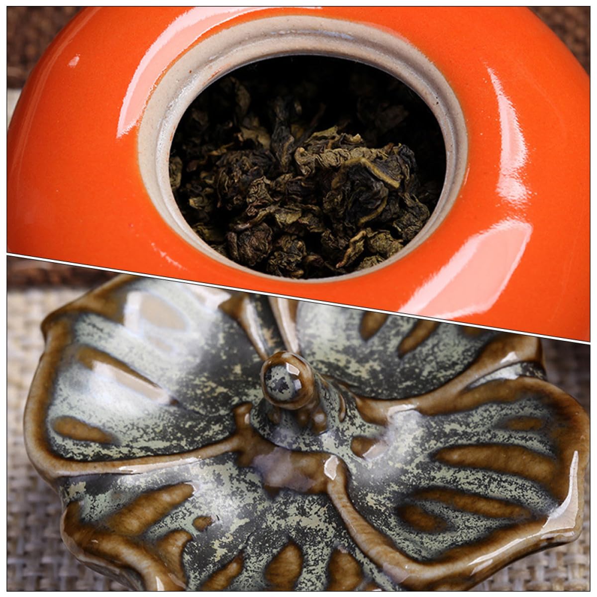 GALPADA Set 2 Barattoli Arancio da 150ml a Forma di Cachi in Ceramica per Conservazione e Decorazione Coperchio Ermetico Contenitori per Tè e Caffè