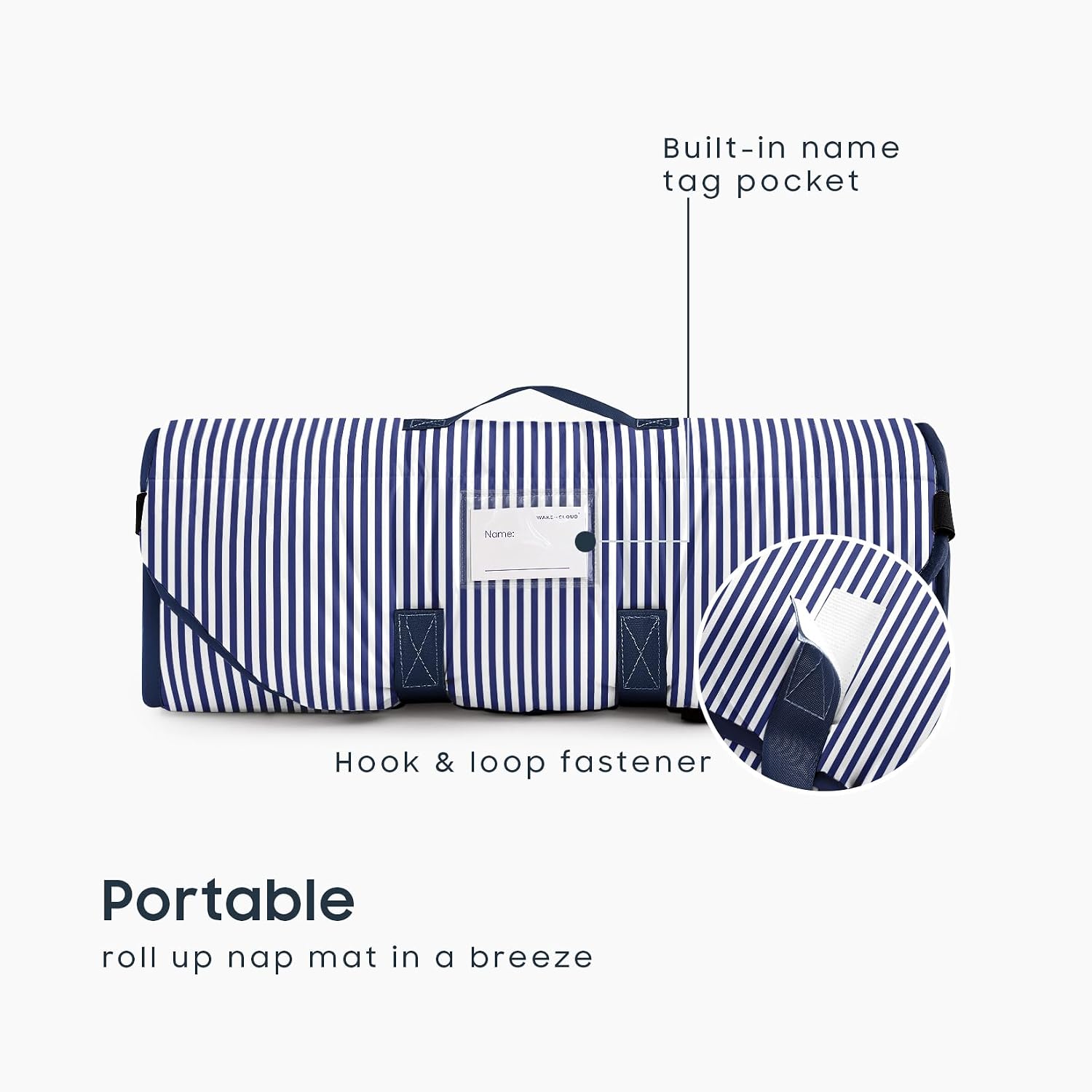 Wake In Cloud - Cot Nap Mat with Pillow and Blanket, 100% Cotton Fabric, for Toddler Kids Boys Girls Ages 3 Plus in Daycare Kindergarten Preschool, Ticking Stripes