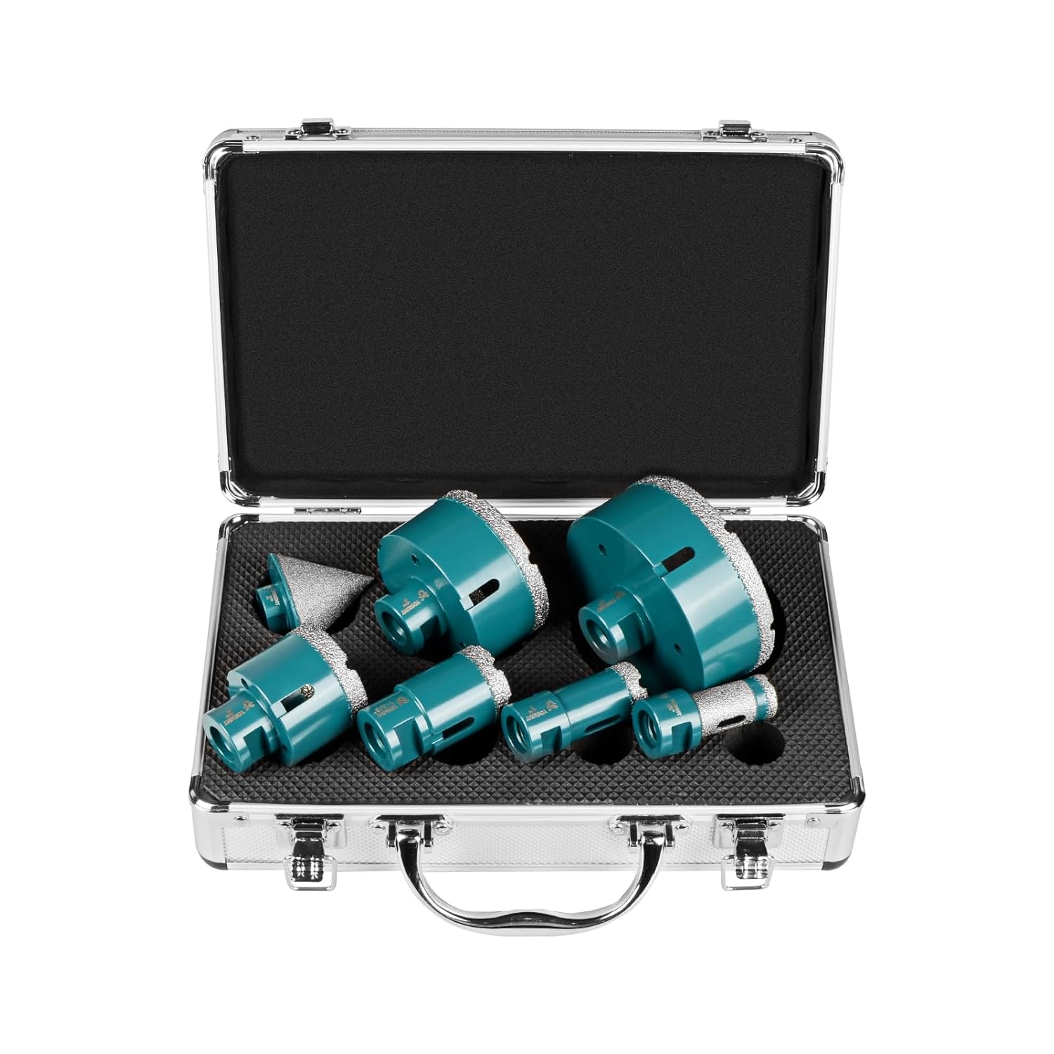 9Pcs Diamond Core Drill Bits Set - 8Pcs 6/6/20/25/35/50/75/100mm Drill Bits & 1Pc 50mm Chamfer Bit, Deep Green Hole Saw Set with Storage Box - for Tile Granite Marble