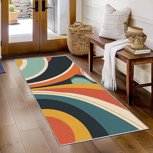 Miniatura 9 de Memphis Style Runner Rug 4x12 - Hallway Runner Rug 80s 90s Retro Geometric Pattern, Non Slip, Washable, Memphis Style Home Decor Carpet for Kitchen,