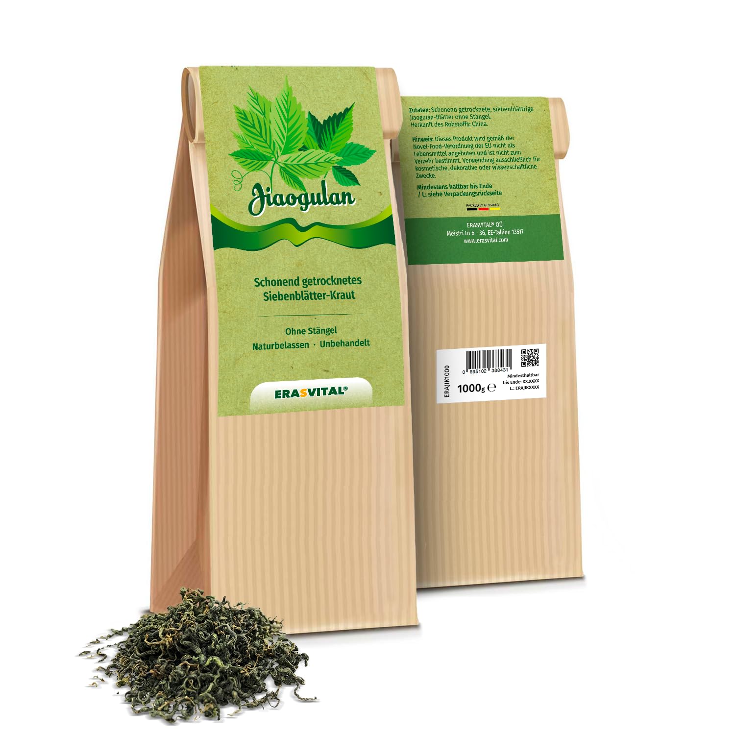 Jiaogulan Blätter – Gynostemma Pentaphyllum, siebenblättrige Form – Getrocknete Kräuter für Kosmetik, Seifensieden, Dekoration & DIY-Projekte – Nicht zum Verzehr (1000 g (1er Pack))