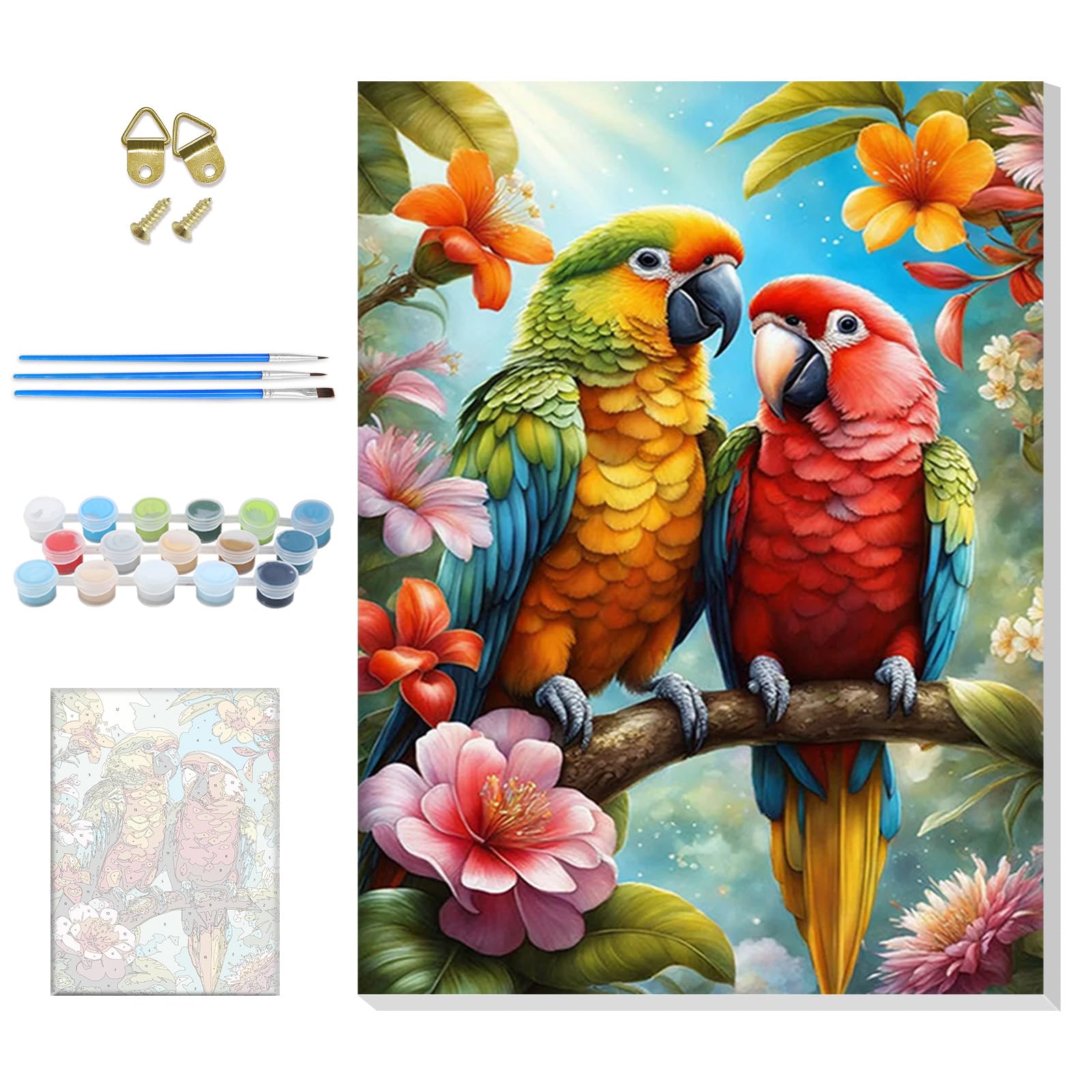 GHHKUD Parrot Paint by Number Kits for Adults with Framed Canvas, Animal Easy Adult Paint by Numbers Canvas Kits for Beginner, Oil Acrylic Arts and Crafts for Home Wall Decor 8x12inch