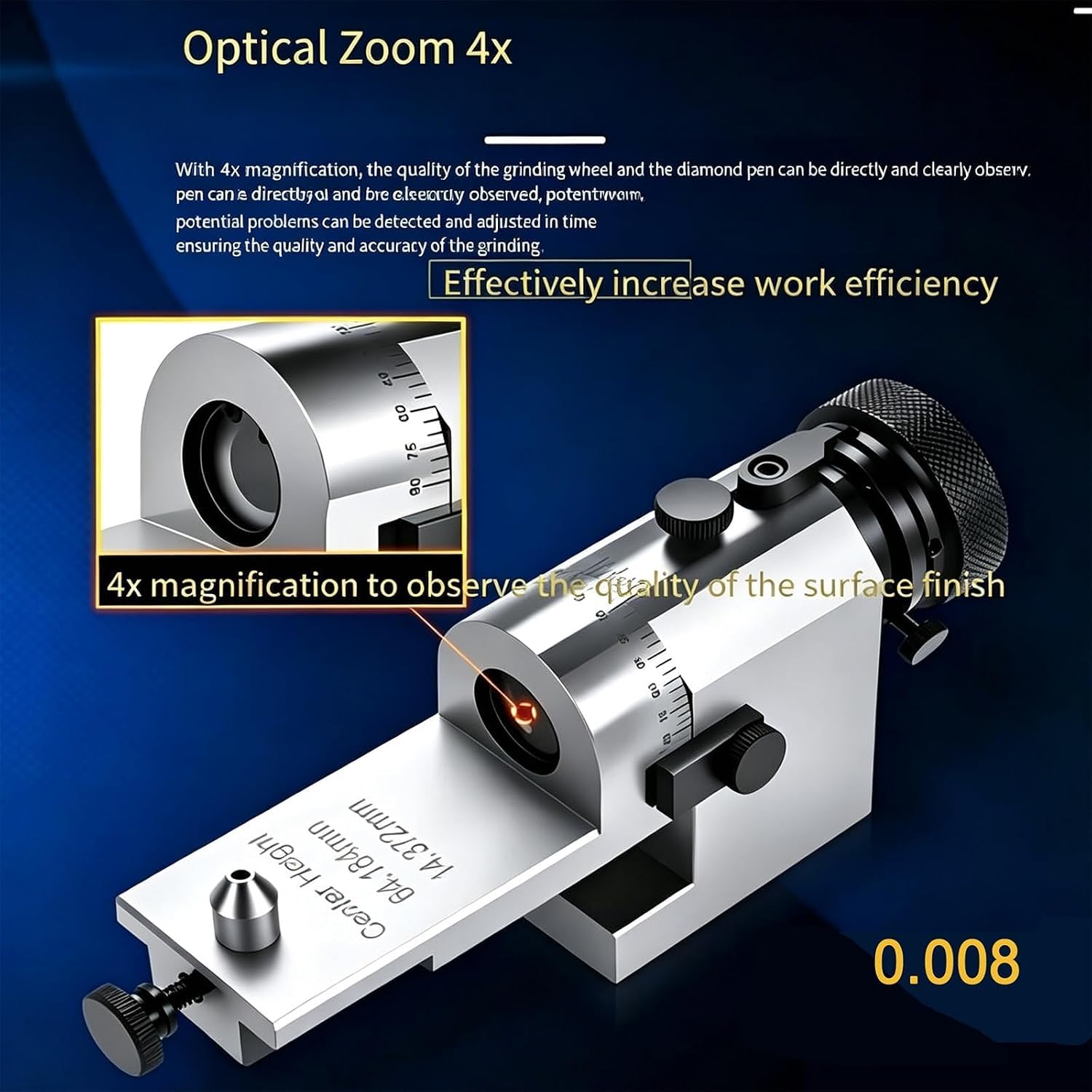 Raschiatore ottico di precisione per mole abrasive, lente dingrandimento 4x, sagomatura di raggi e angoli, adatto a mole da 8 pollici, precisione 0,008 mm