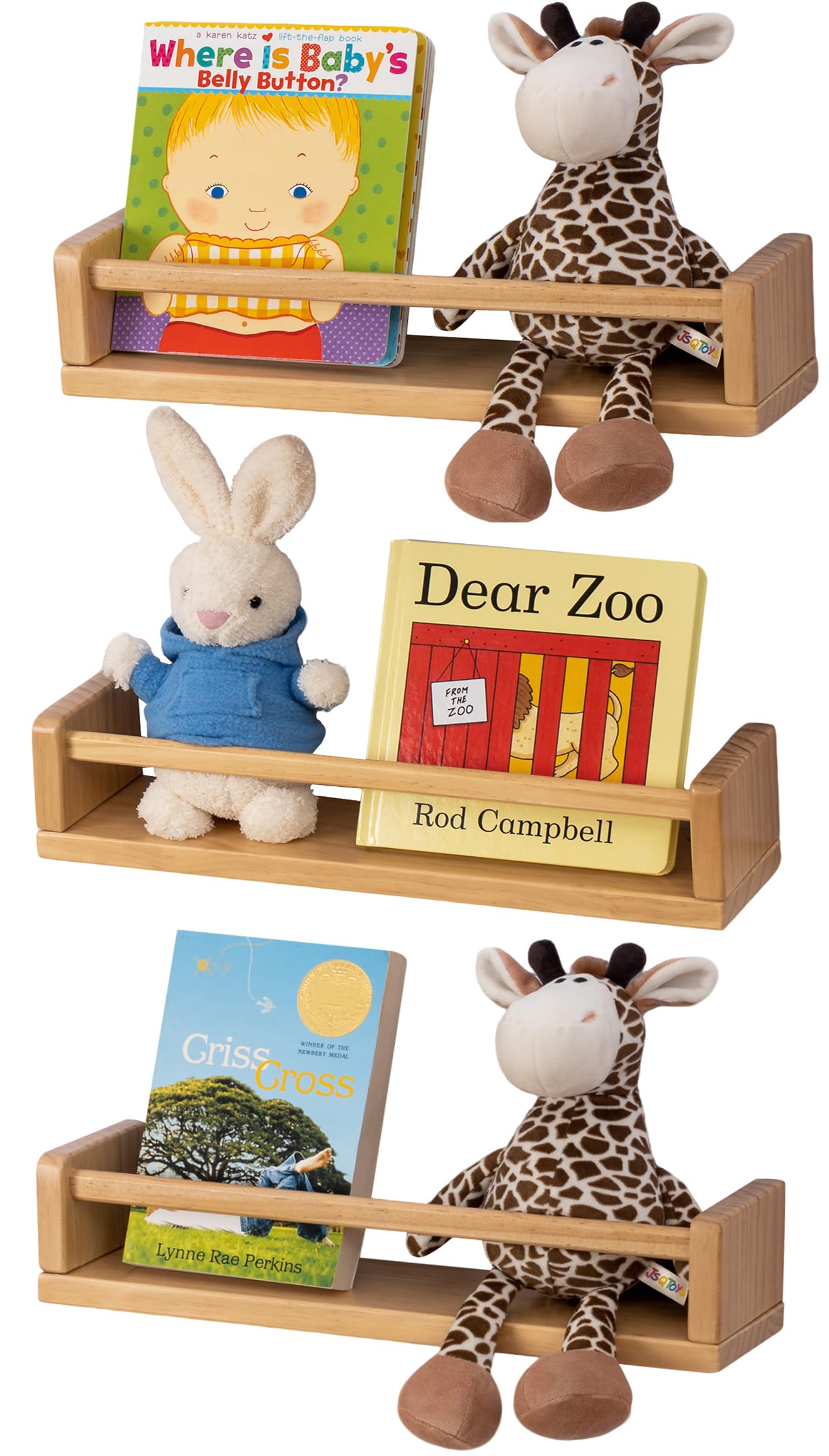 Gieanoo Wandregal Kinderzimmer, 60cm Bücherregal Kinder Wand Set aus 2 | Massiv Kiefer Wandregal,Bilderleist Holz Schweberegale für Zeitschrift Kinderzimmer Wohnzimmer Schlafzimmer Küche