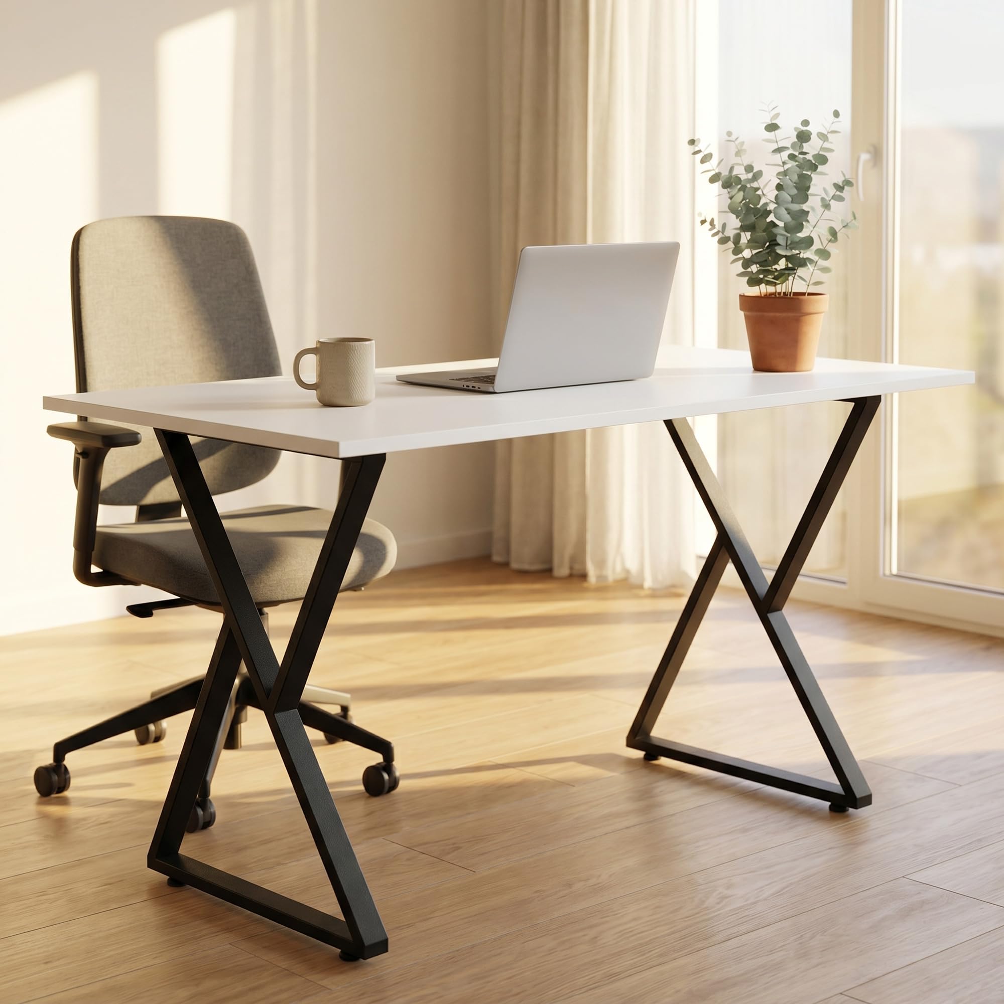 HOMCOM Pieds de Table en Acier, 60 x 72 cm, Lot de 2 Pieds de Bureau en Forme X, Bricolage à Domicile, avec Patins Réglables et Vis, Style Industriel, Noir