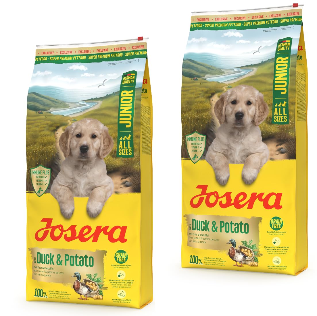 Josera 2 x 12,5 kg Junior Duck & Potato Trockenfutter für Hunde Welpen Getreidefrei mit Ente und Kartoffel