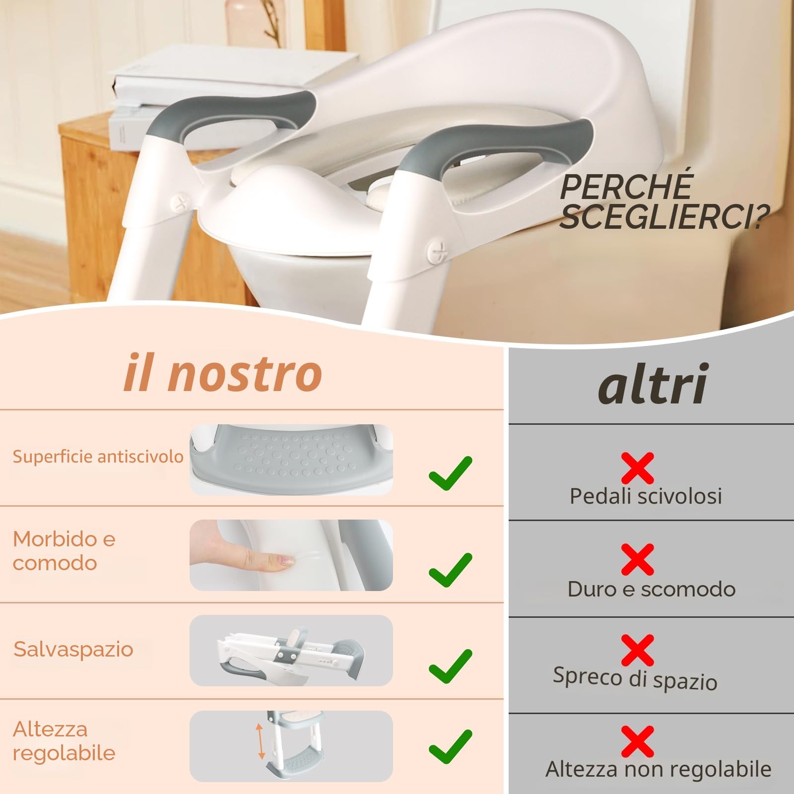 talifoca Sedile WC per bambini, sedile WC con scale, WC aggiornato per bambini e ragazze, sedile WC 2 in 1 con scale, pedana antiscivolo e antiscivolo.