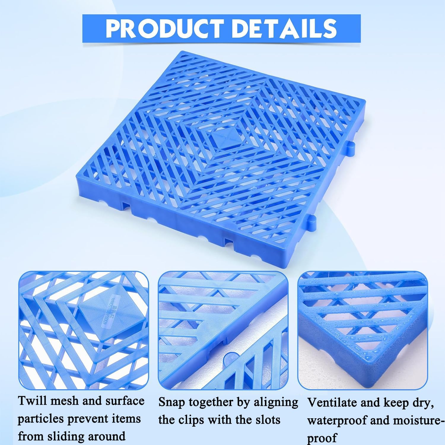 Lot de 6 palettes en plastique, Palettes légères en plastique avec grille aérée, pour supermarchés, garages et les caves, 40x40x3 cm